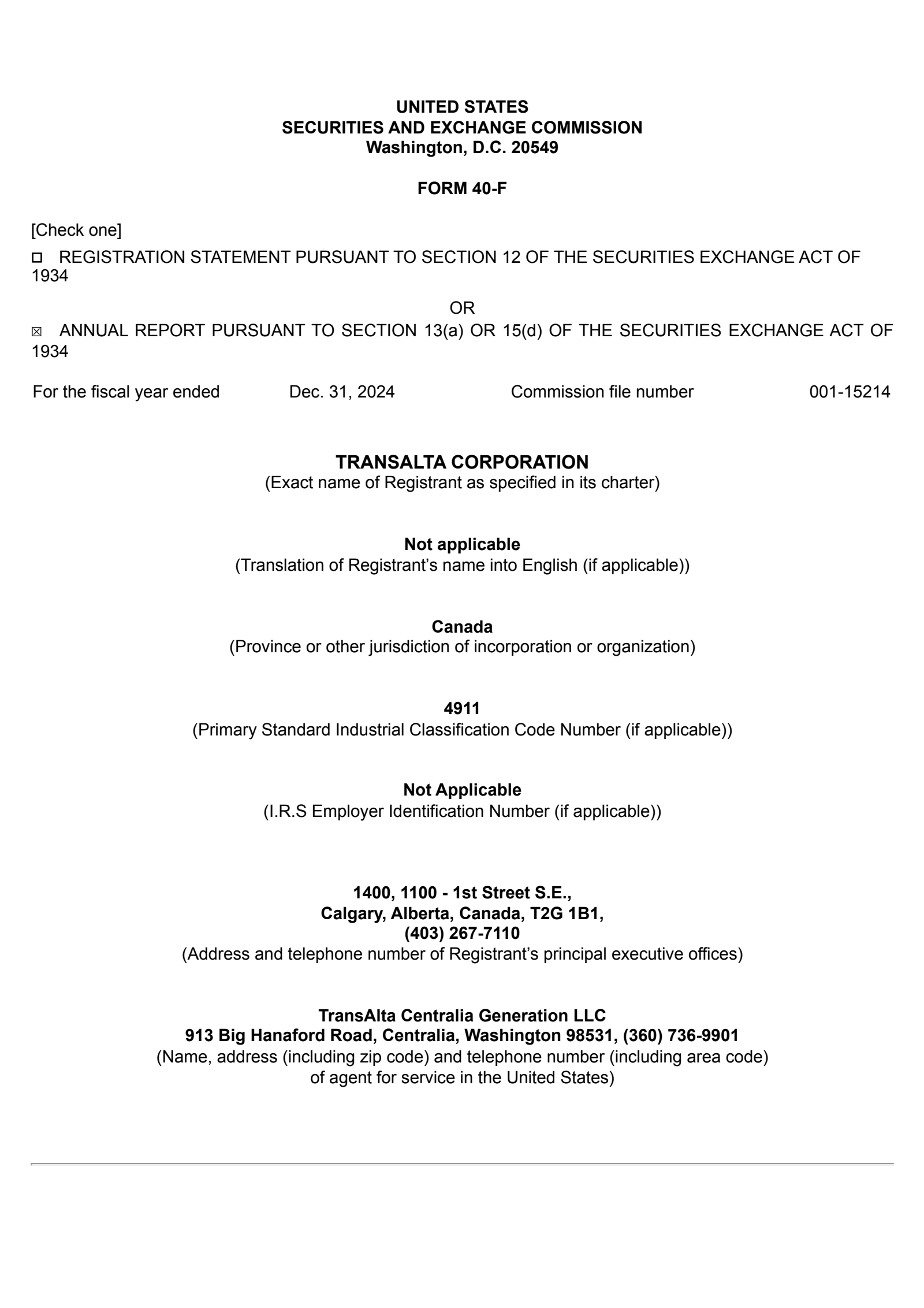 TransAlta's Q4 2024 Annual report