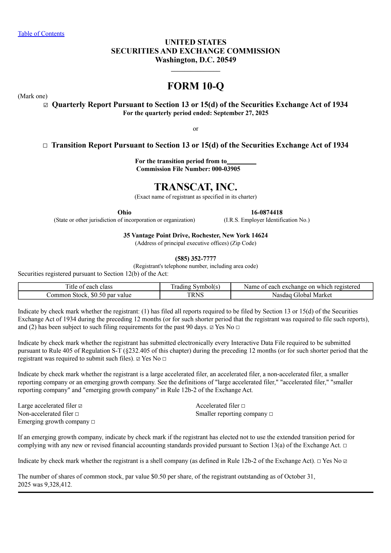 Transcat's Q2 2026 Quarterly Report
