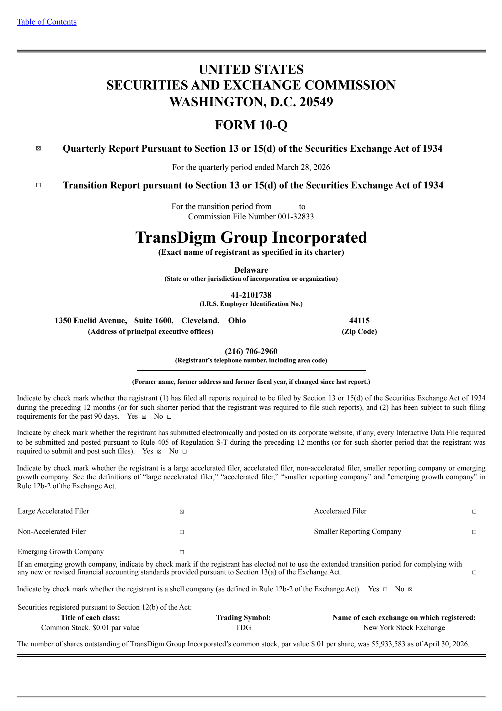 Transdigm Group's Q2 2026 Quarterly report