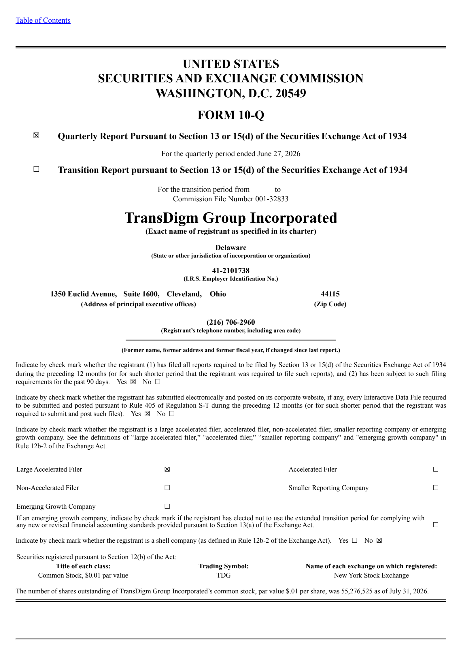 Transdigm Group's Q3 2026 Quarterly report