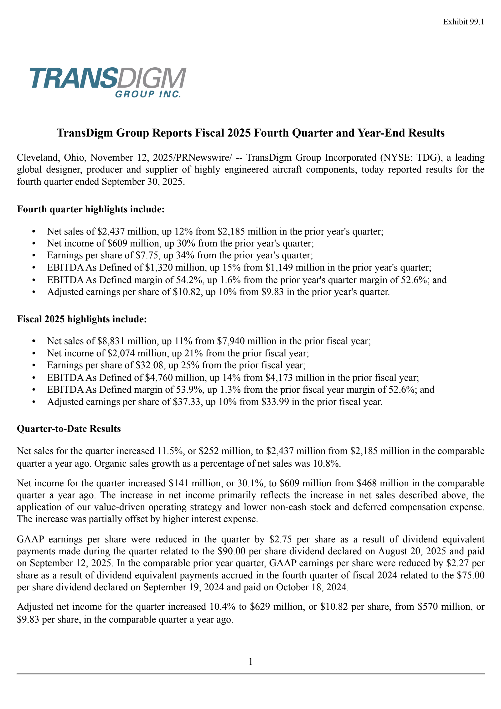 Transdigm Group's Q4 2025 Earnings Release