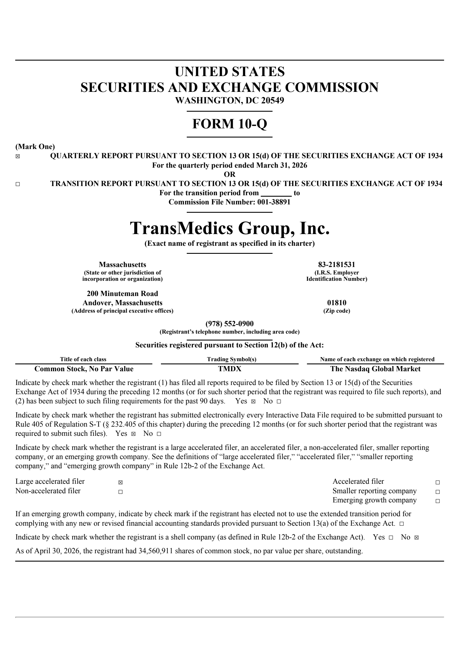 TransMedics Group's Q1 2026 Quarterly report