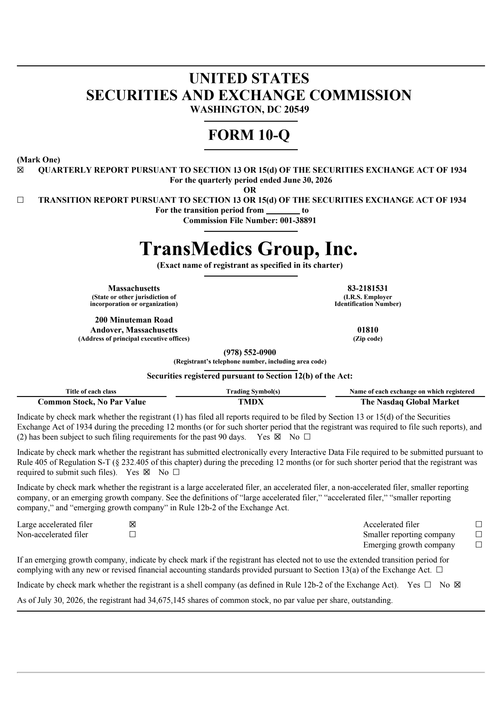 TransMedics Group's Q2 2026 Quarterly report