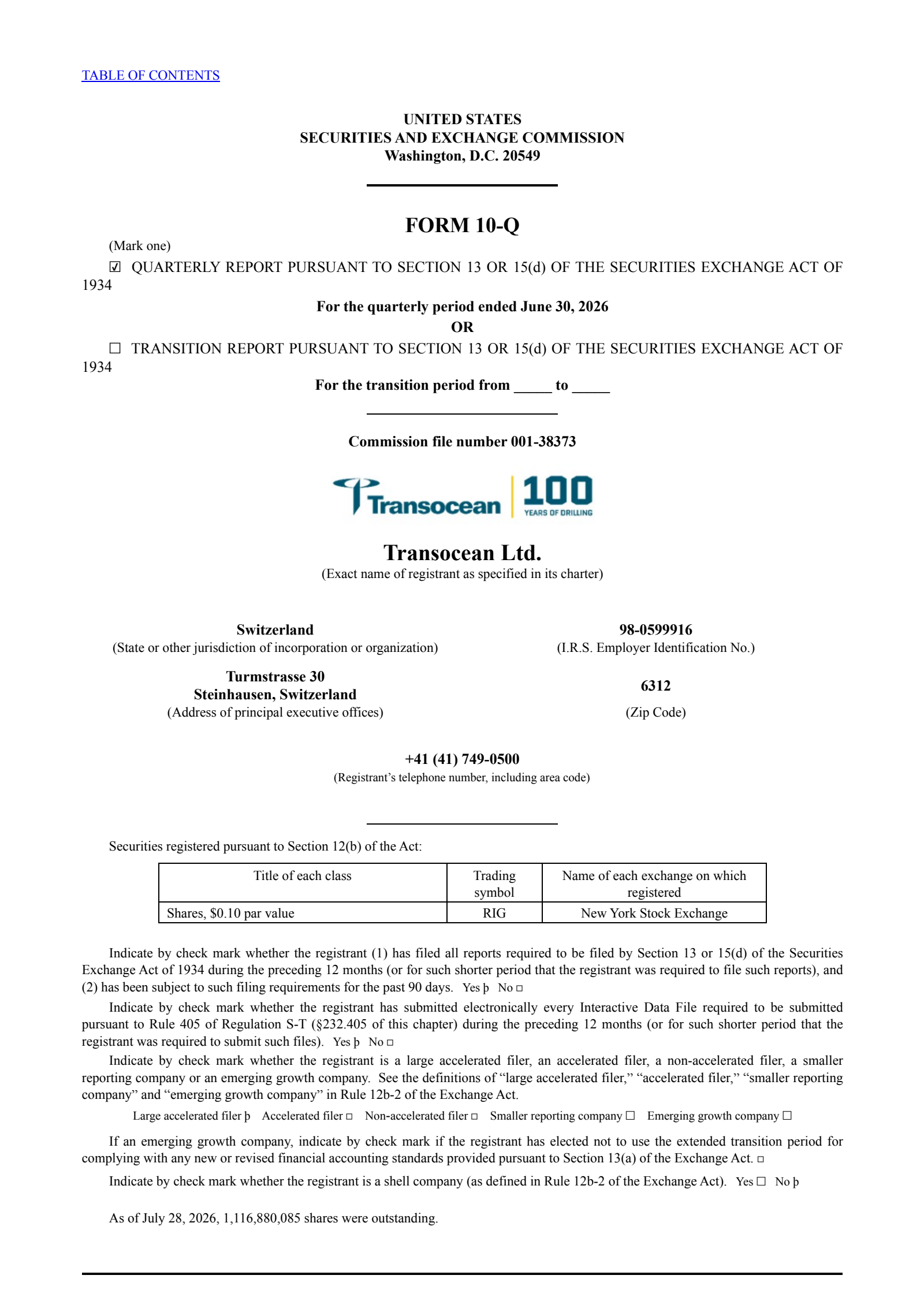 Transocean's Q2 2026 Quarterly report