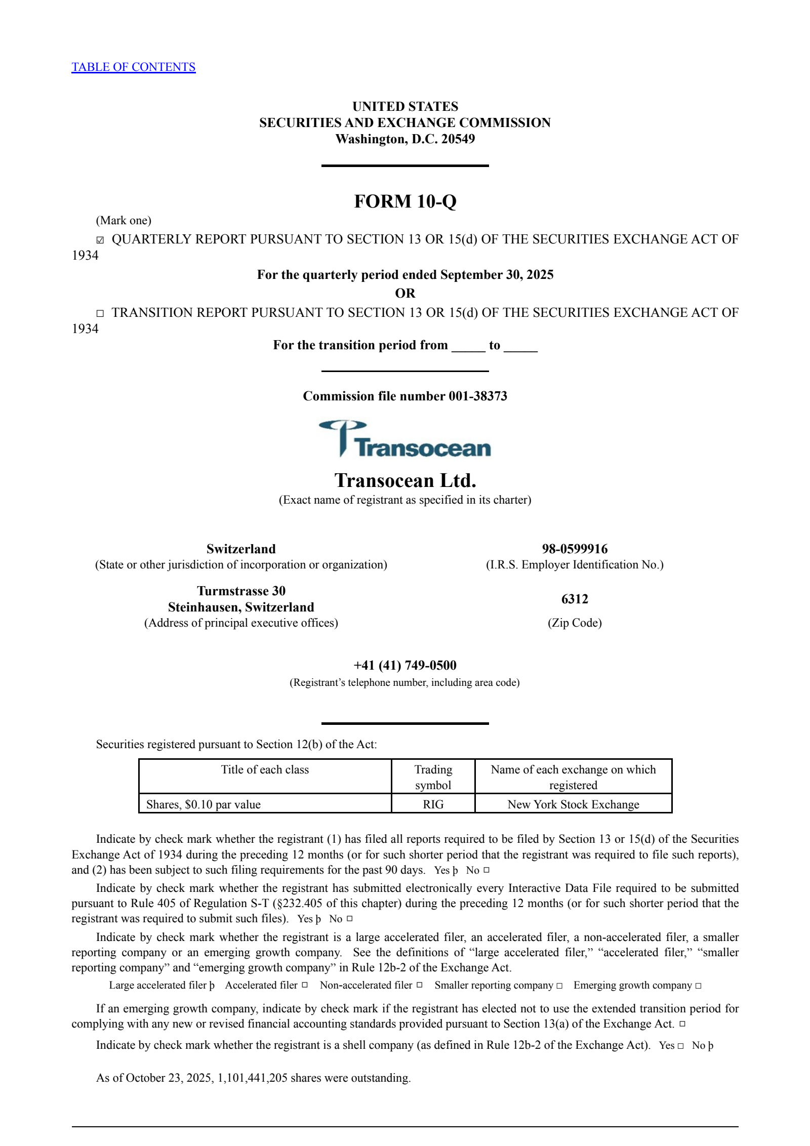 Transocean's Q3 2025 Quarterly Report