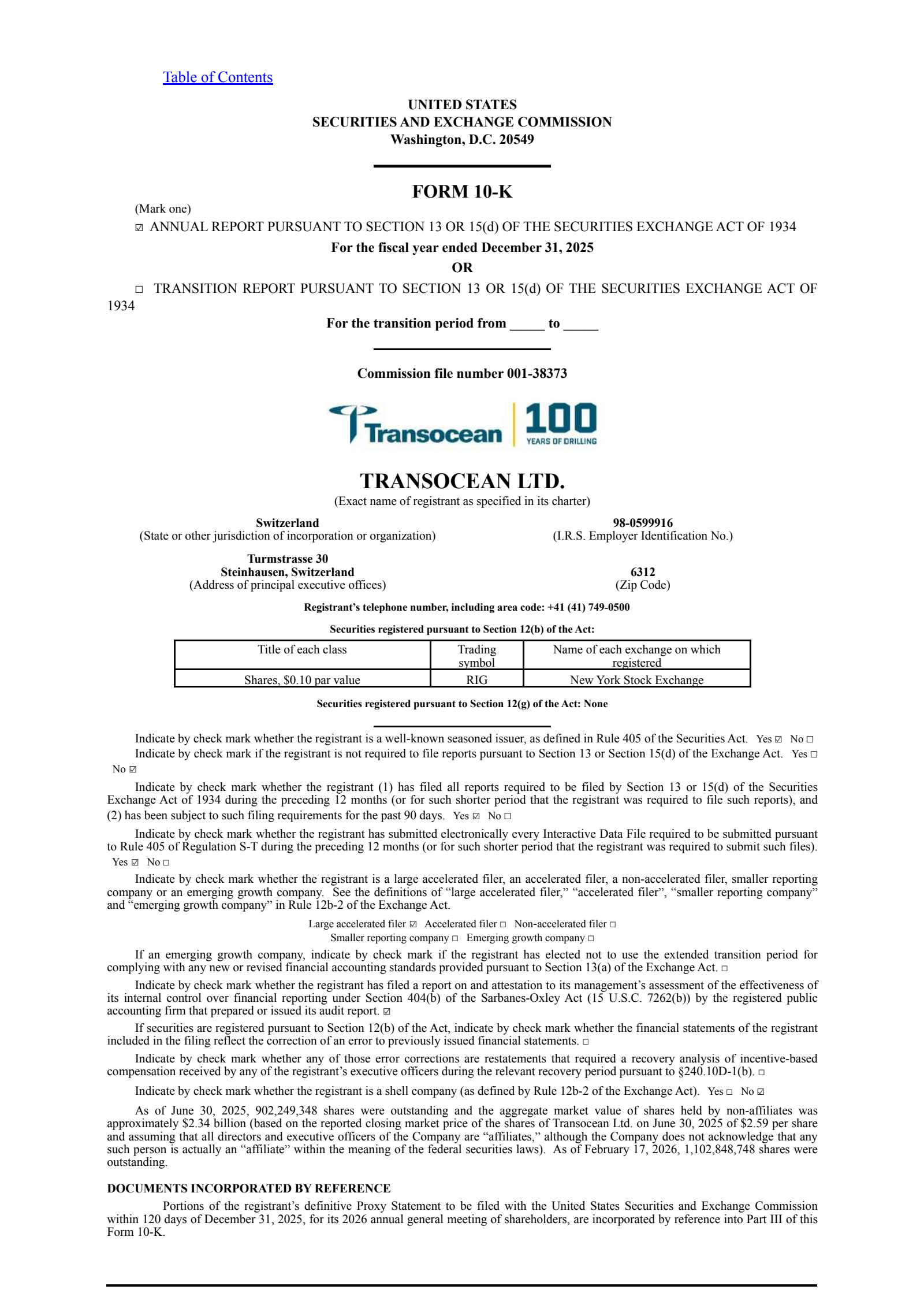Transocean's Q4 2025 Annual report