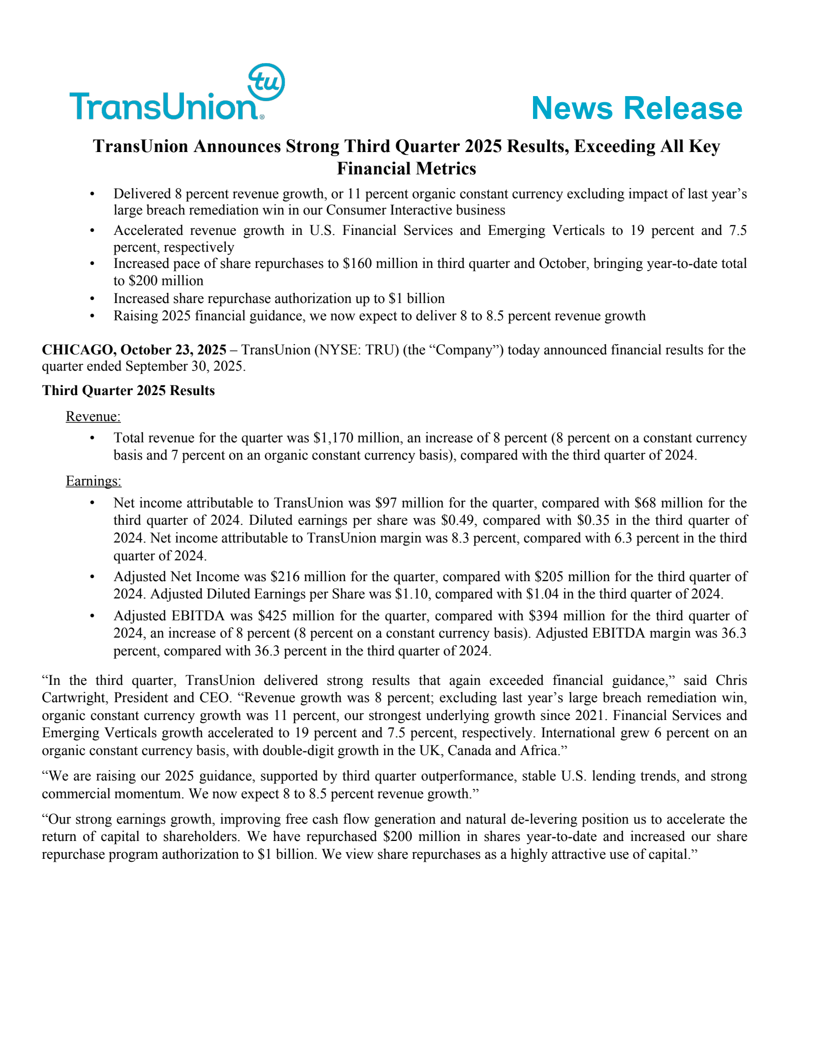 TransUnion's Q3 2025 Earnings Release