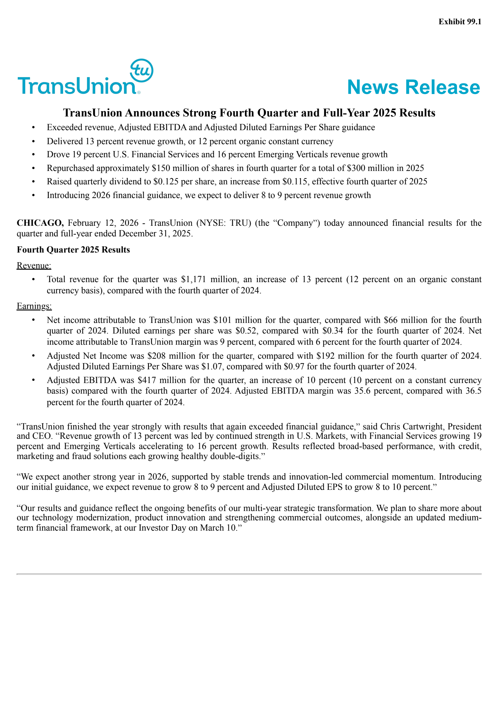 TransUnion's Q4 2025 Press Release
