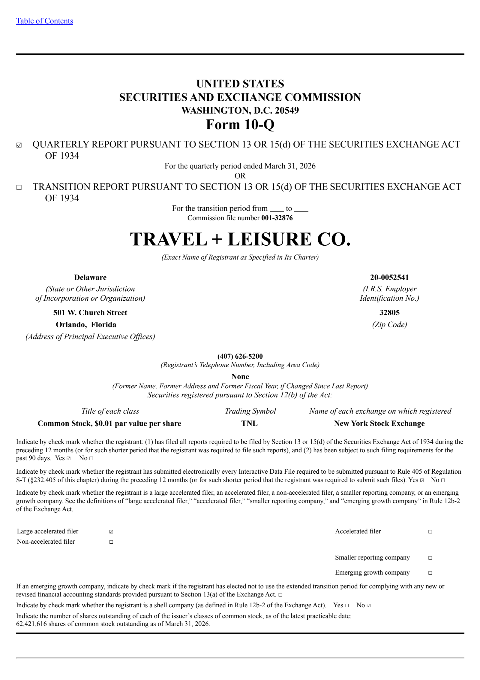 Travel + Leisure's Q1 2026 Quarterly report
