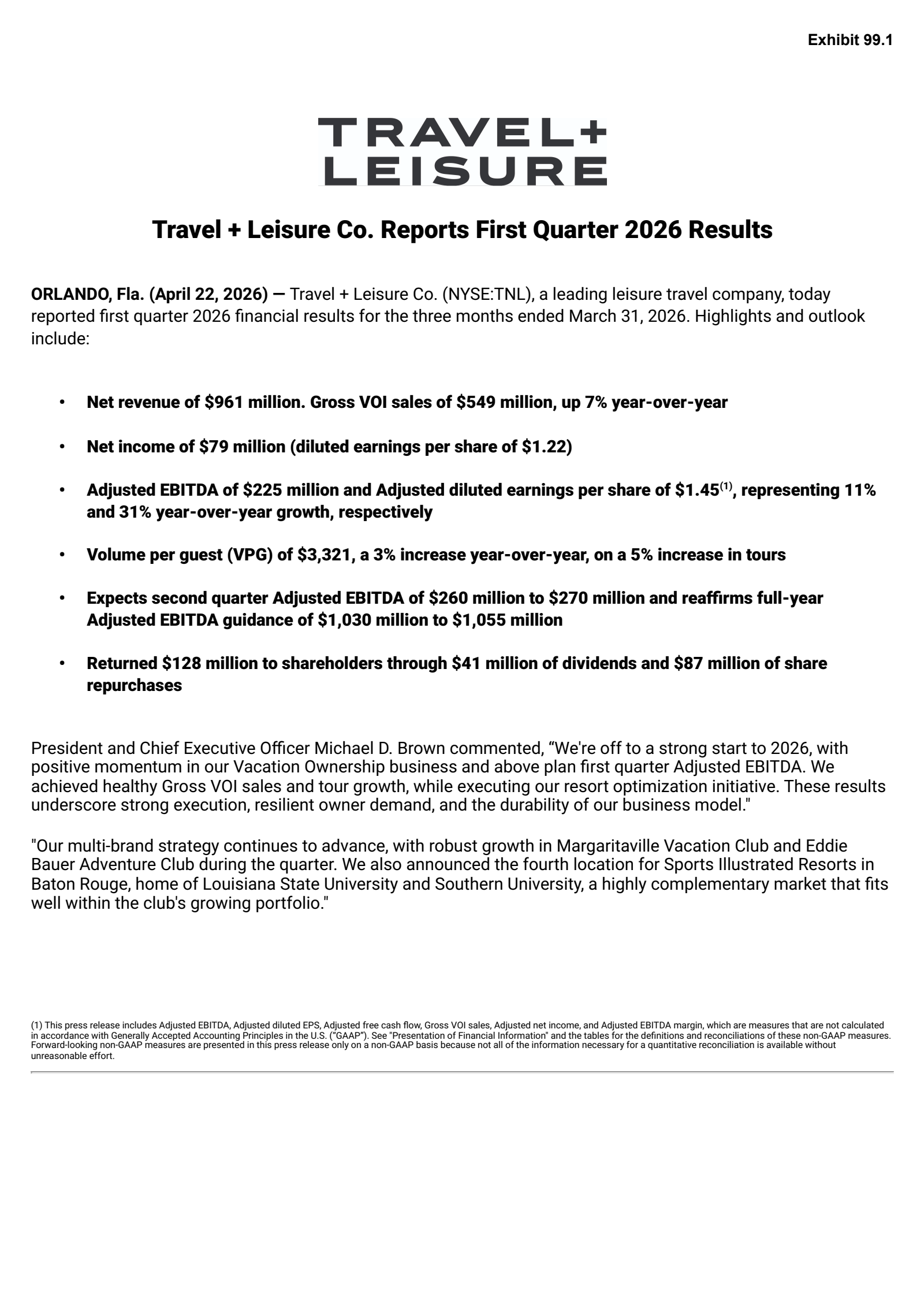 Travel + Leisure's Q1 2026 Press Release