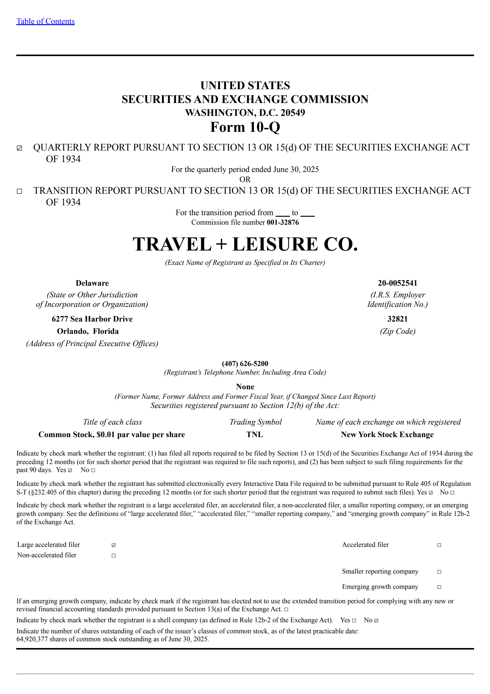 Travel + Leisure's Q2 2025 Quarterly report