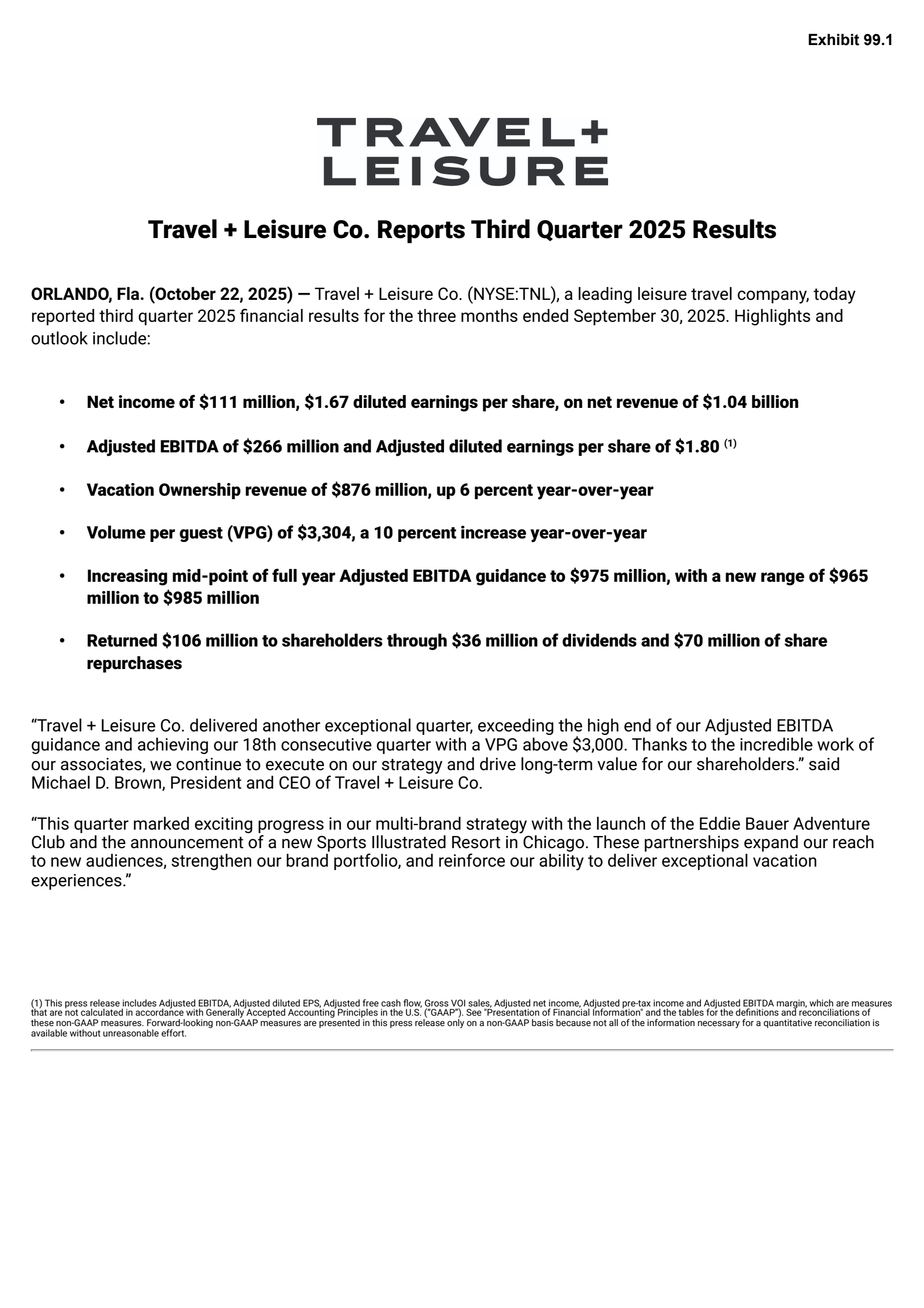 Travel + Leisure's Q3 2025 Earnings Release