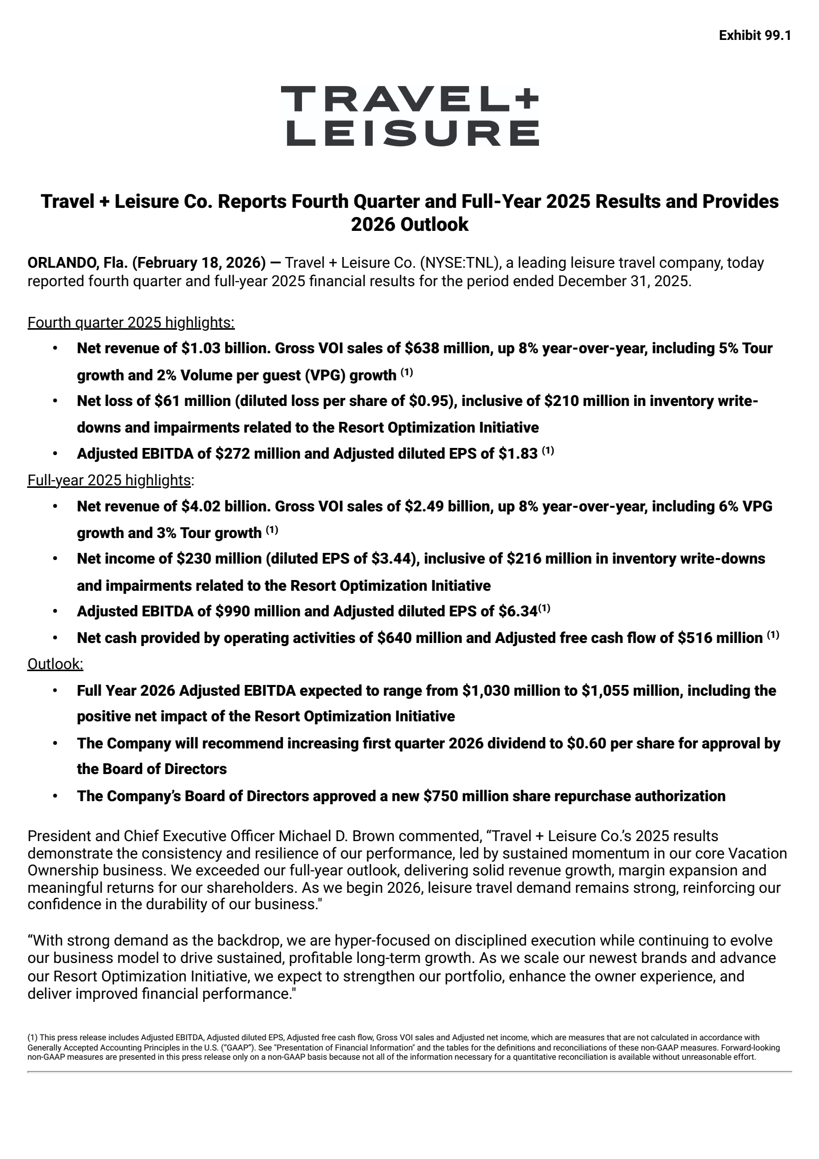 Travel + Leisure's Q4 2025 Press Release