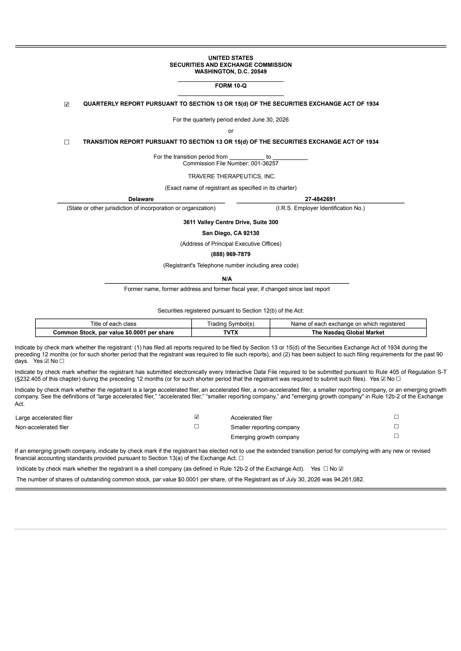 Travere Therapeutics' Q2 2026 Quarterly report