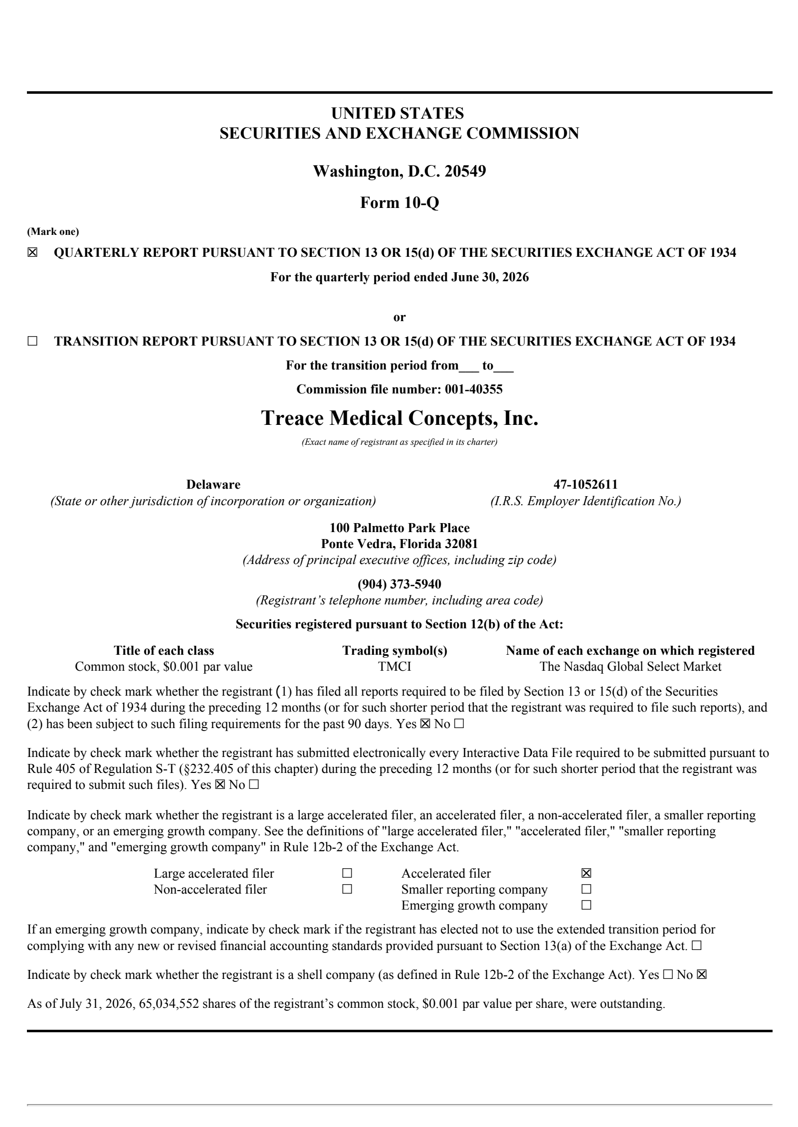 Treace Medical Concepts' Q2 2026 Quarterly report