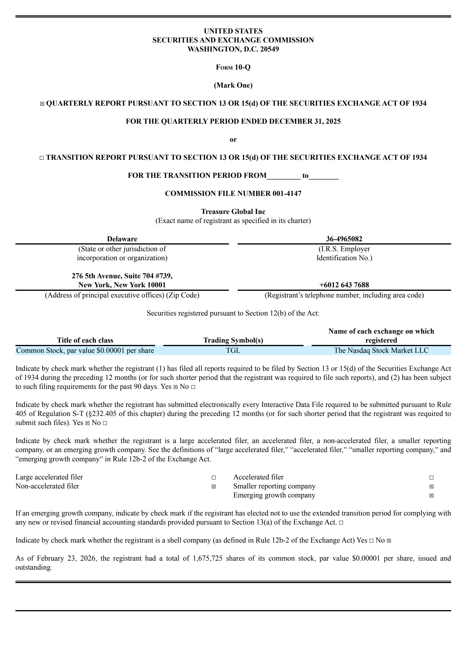 Treasure Global's Q2 2026 Quarterly report
