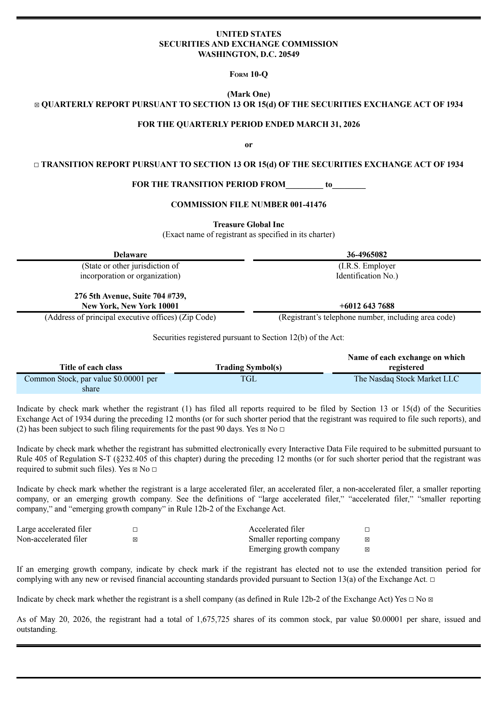 Treasure Global's Q3 2026 Quarterly report