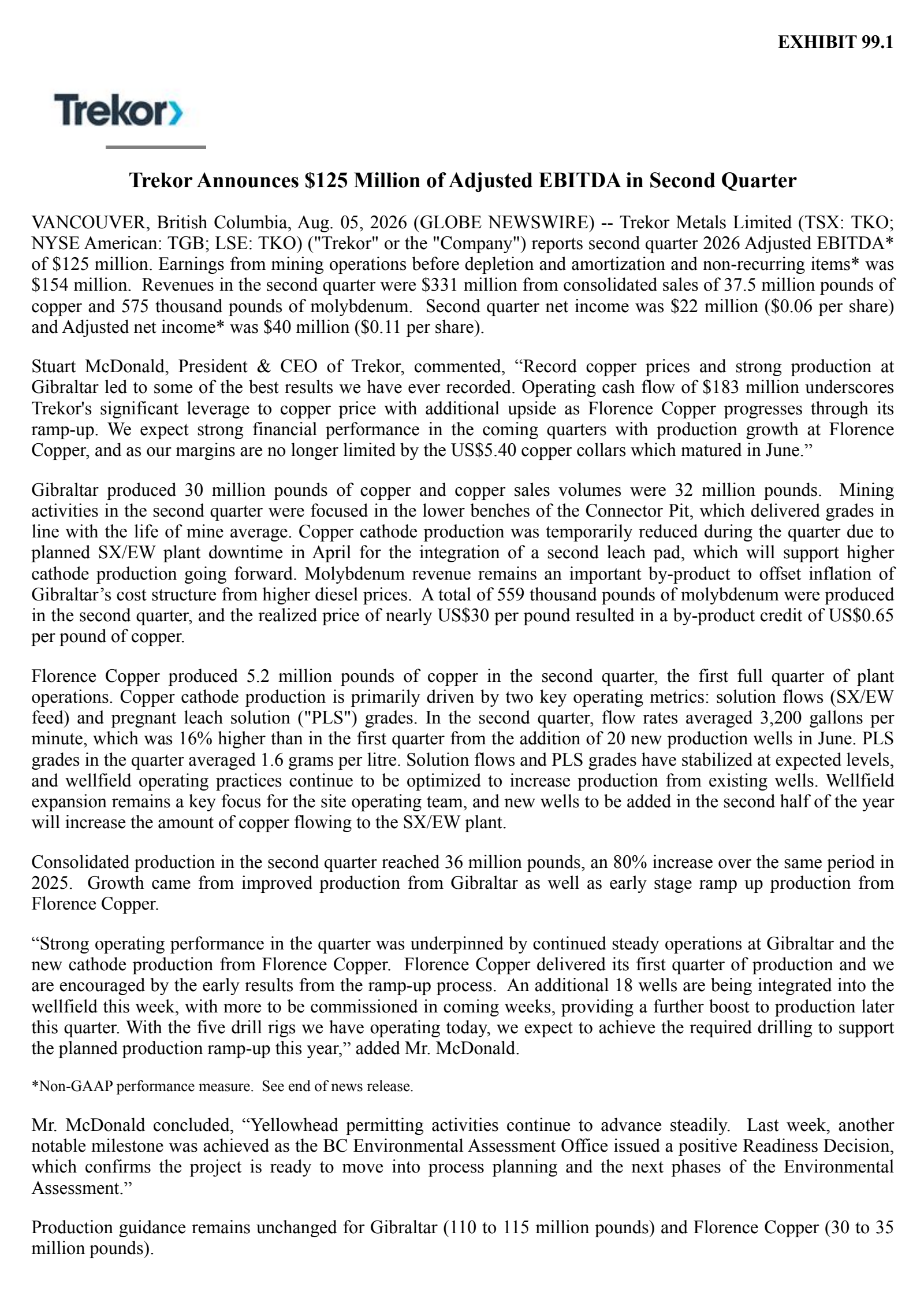 Taseko Mines' Q2 2026 Press Release