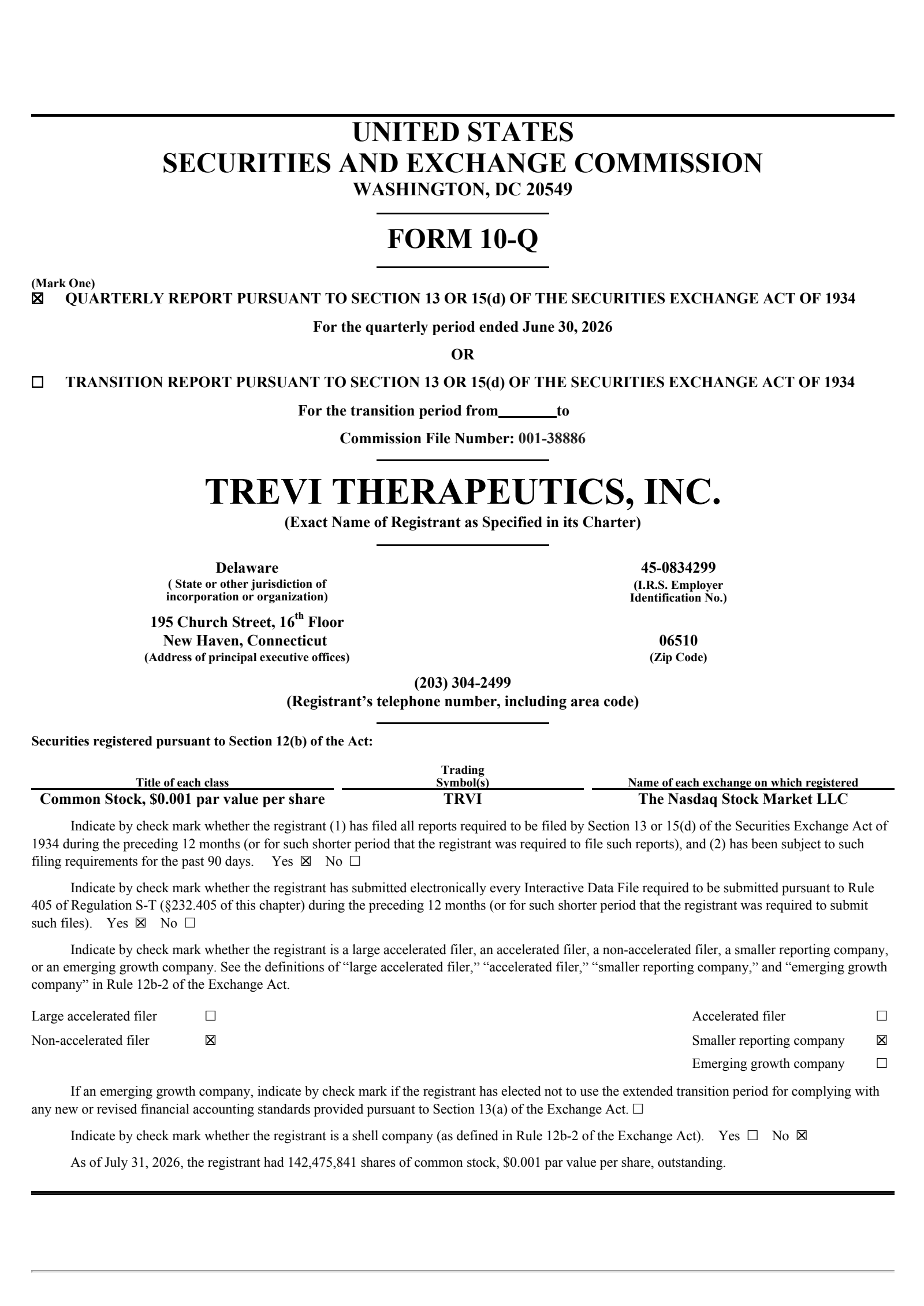 Trevi Therapeutics' Q2 2026 Quarterly report