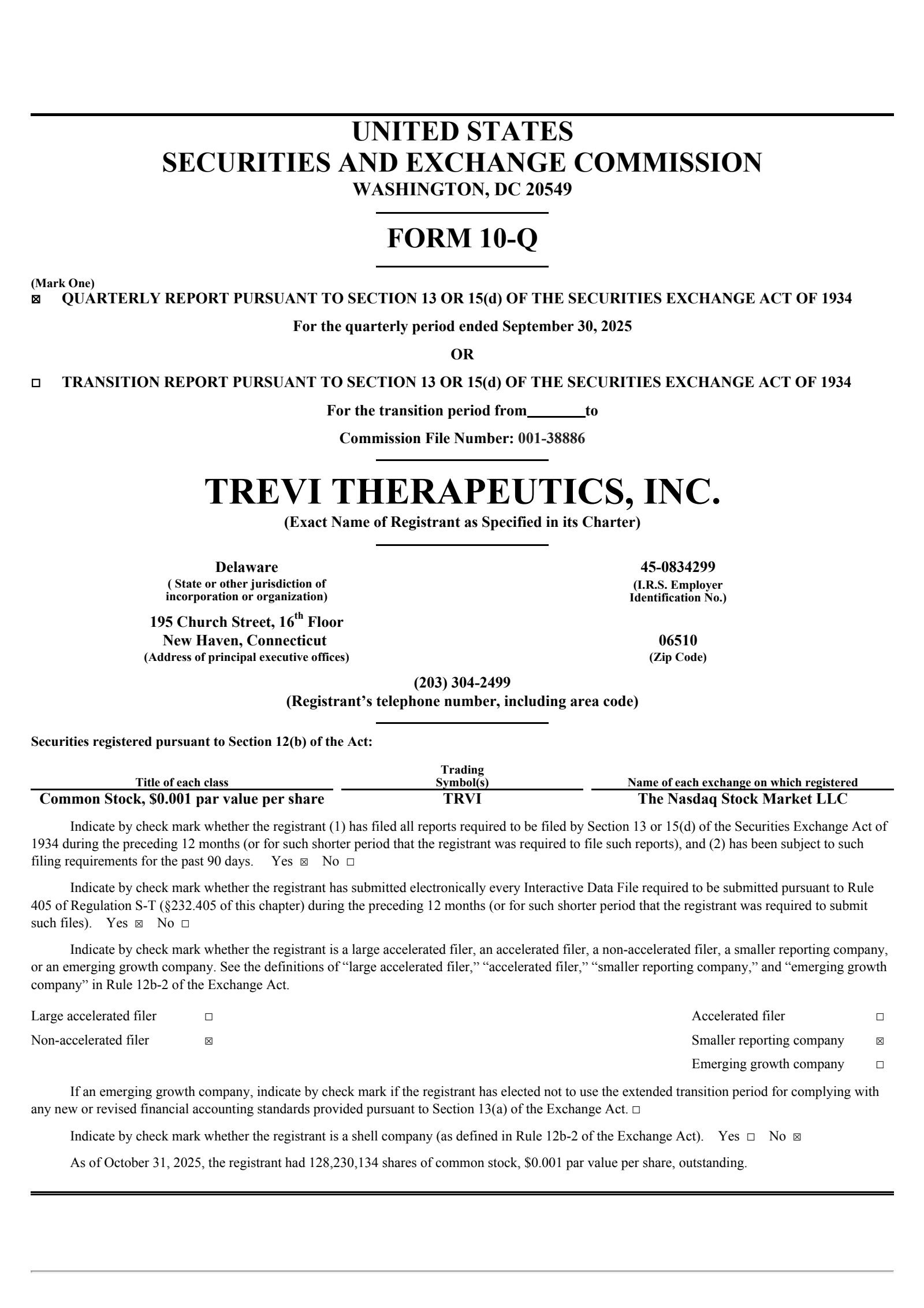 Trevi Therapeutics' Q3 2025 Quarterly Report