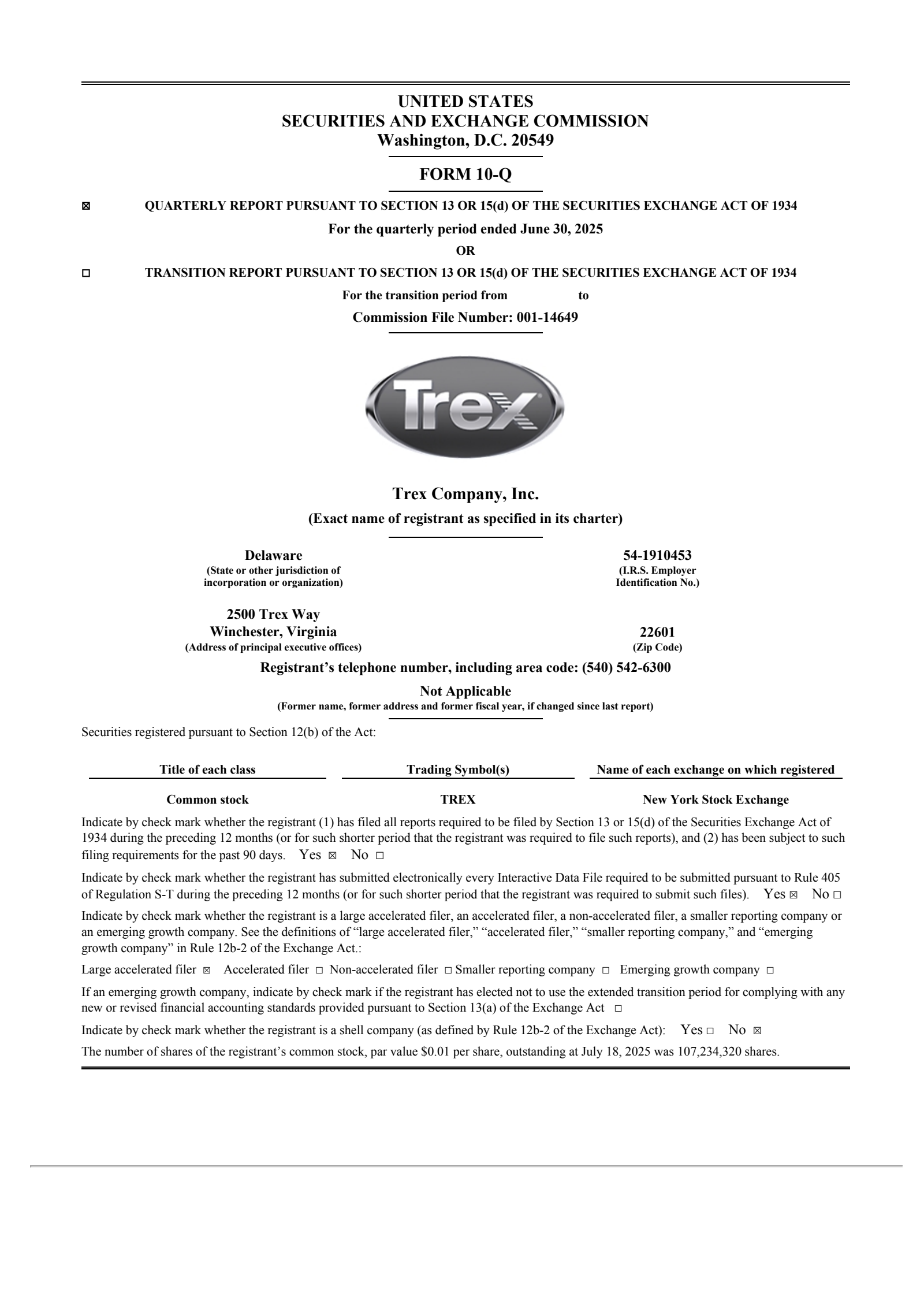 Trex's Q2 2025 Quarterly report