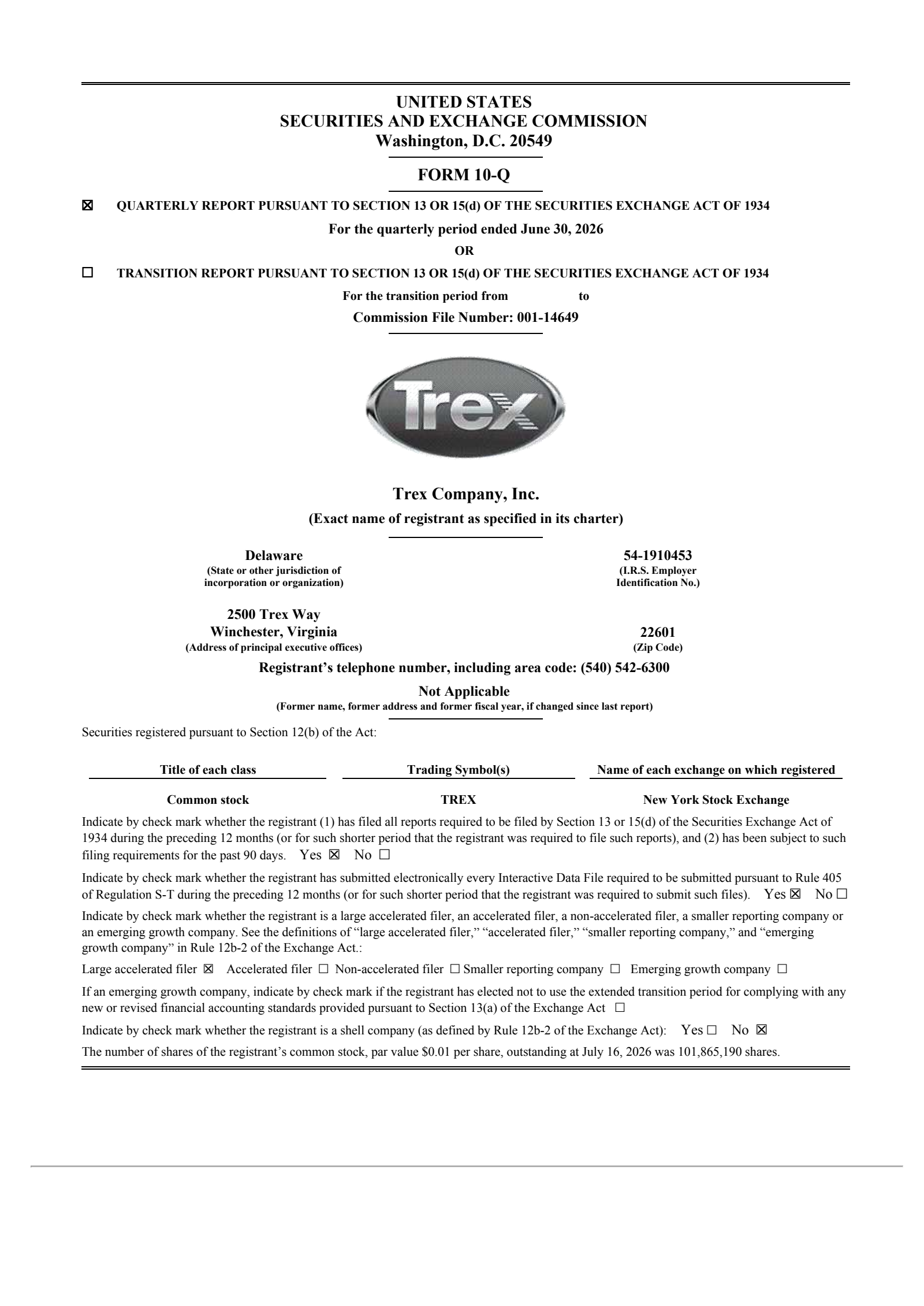 Trex's Q2 2026 Quarterly report