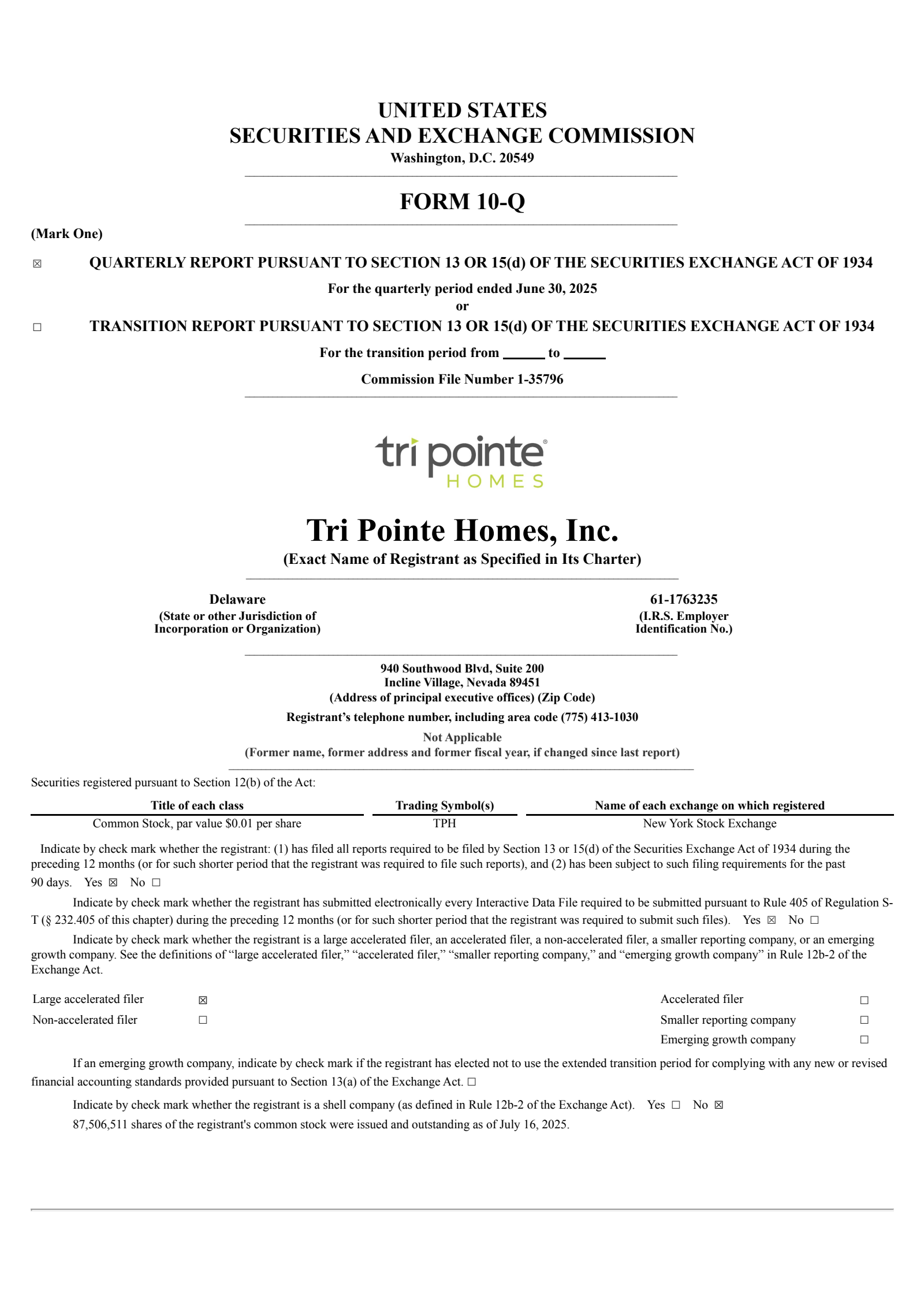 Tri Pointe Homes' Q2 2025 Quarterly report