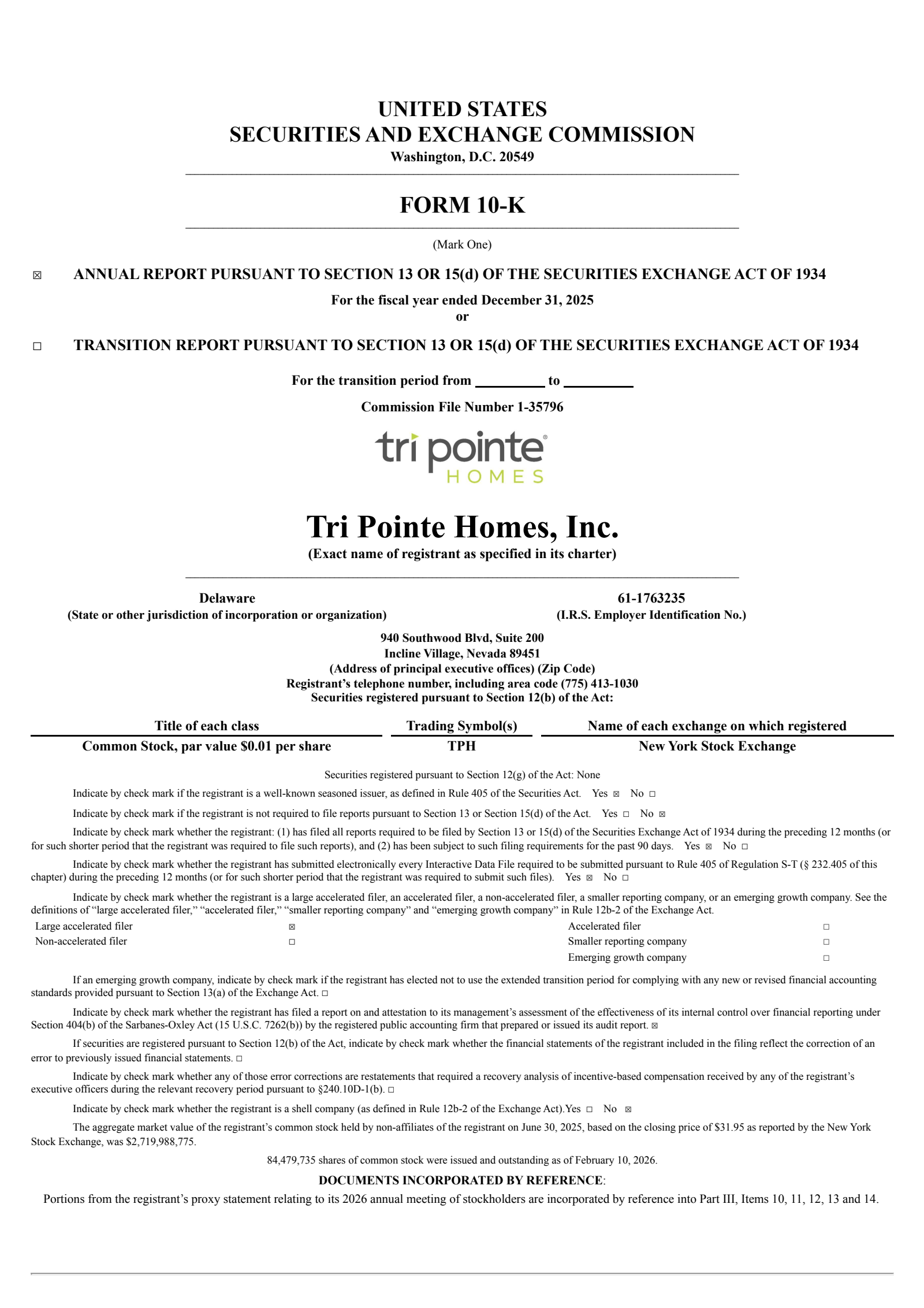 Tri Pointe Homes' Q4 2025 Annual report
