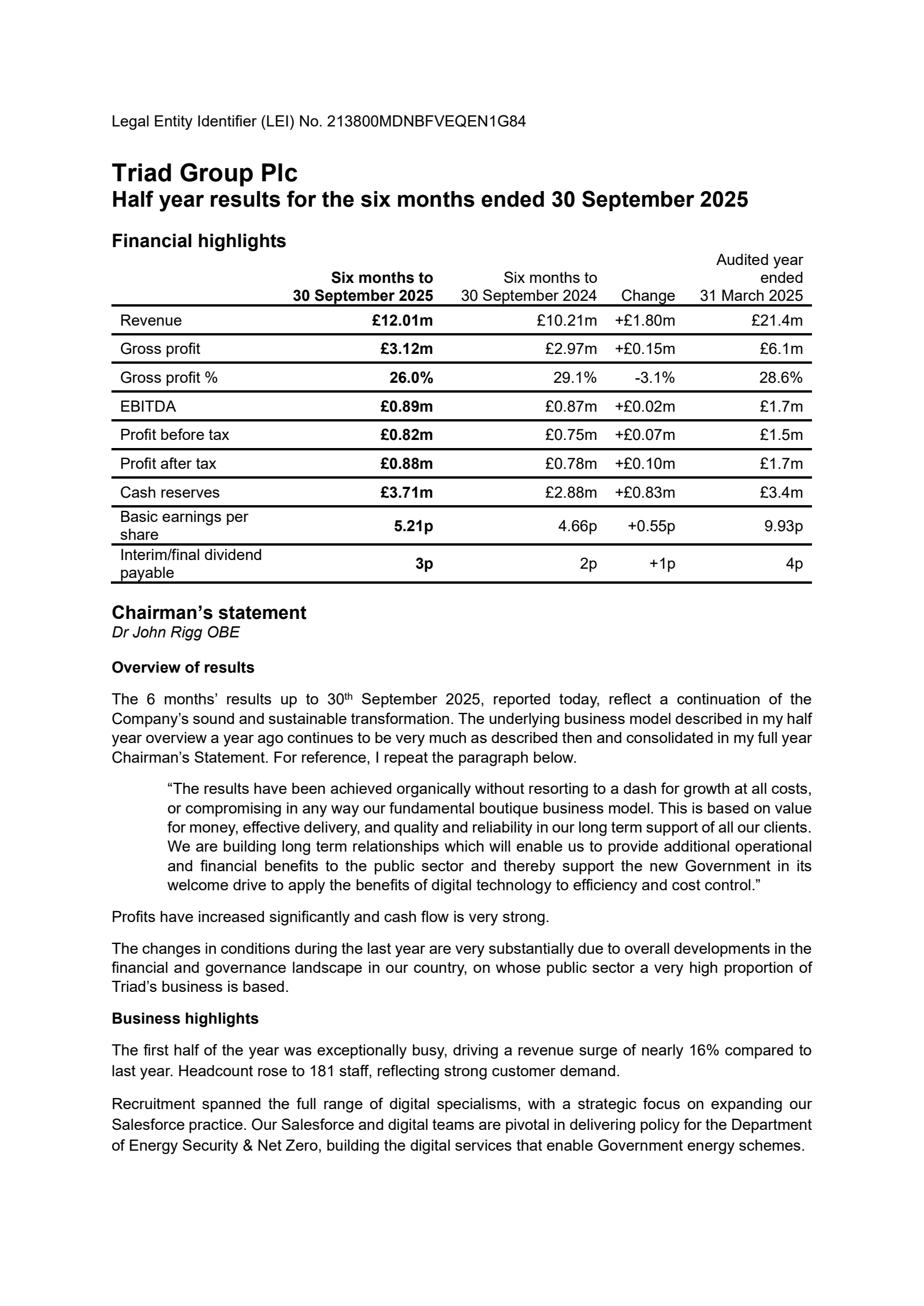 Triad Group's H1 2026 Interim Report
