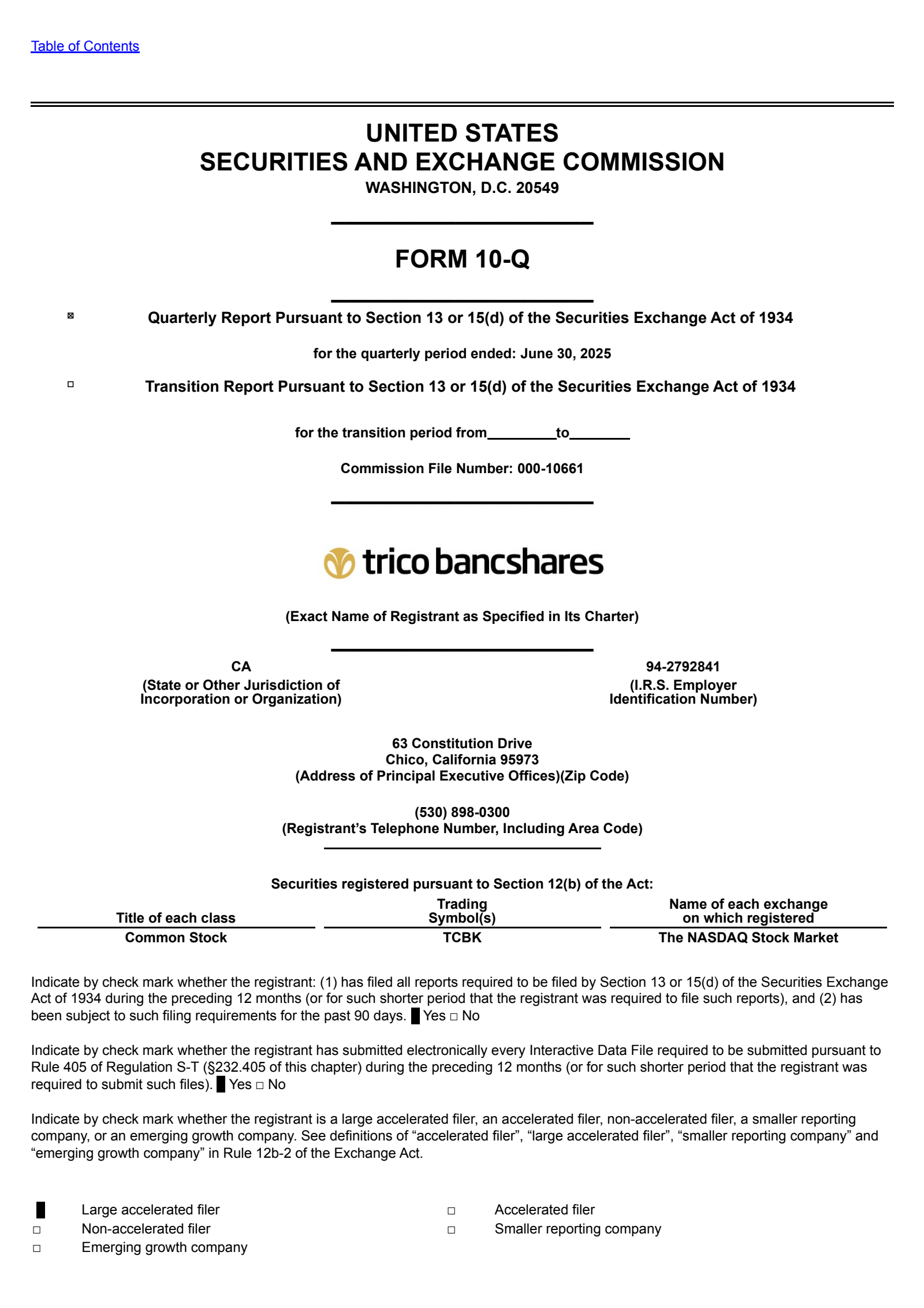 TriCo Bancshares' Q2 2025 Quarterly report