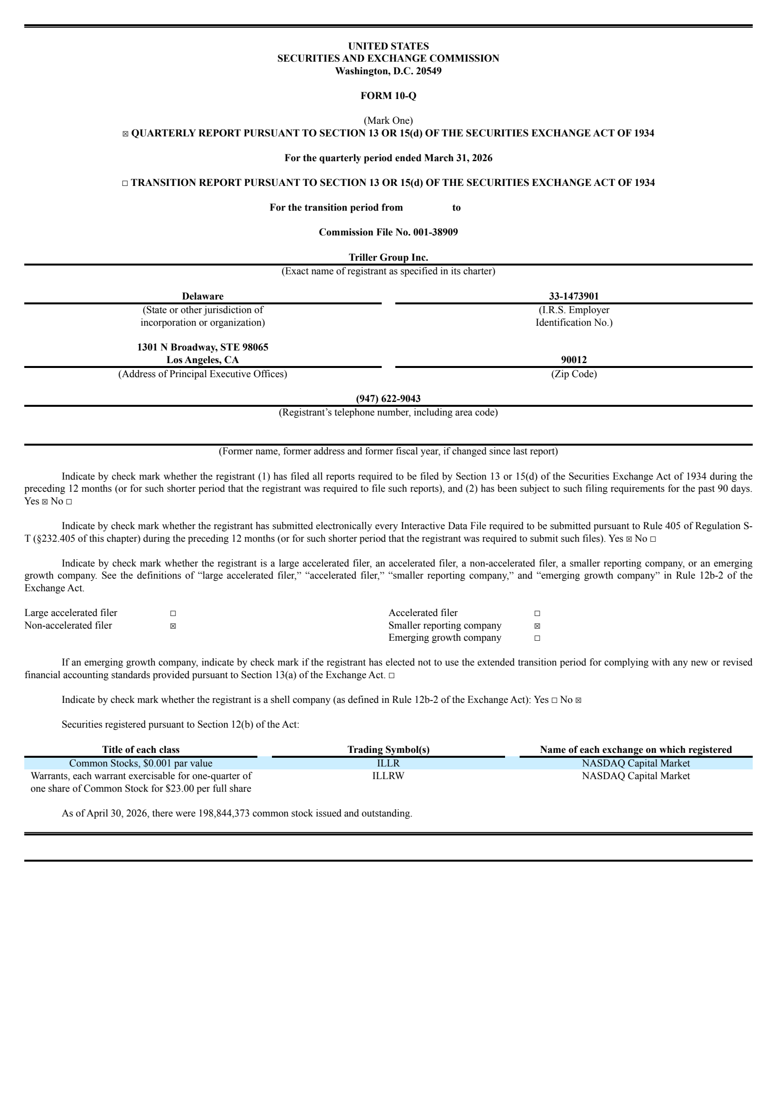 Triller Group's Q1 2026 Quarterly report