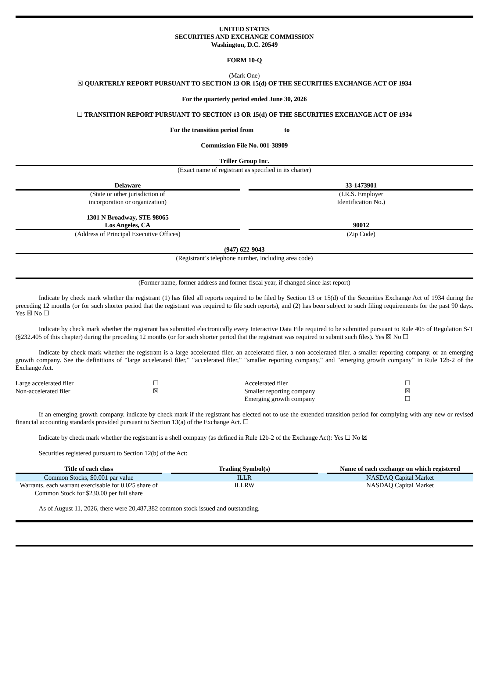 Triller Group's Q2 2026 Quarterly report