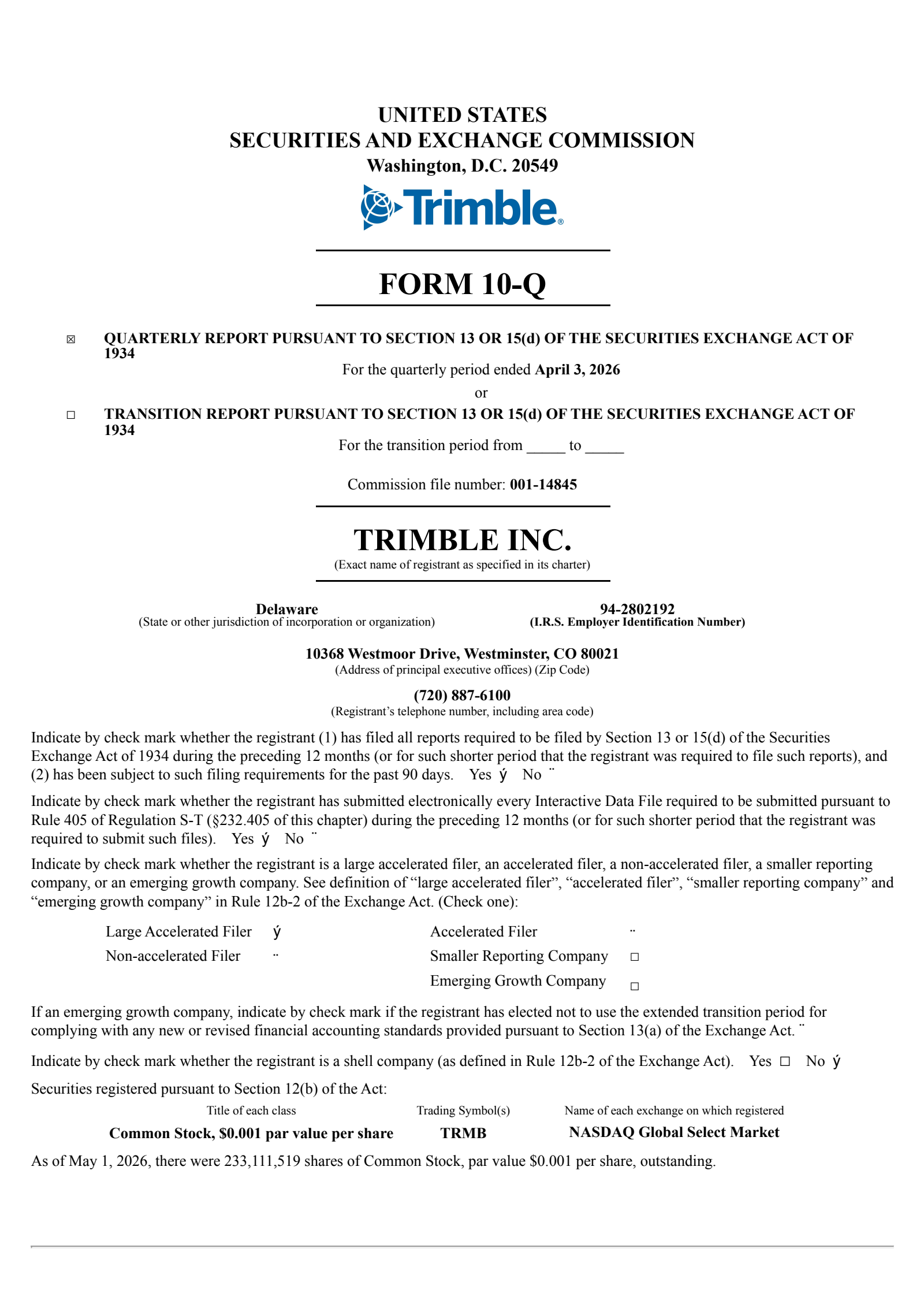 Trimble's Q1 2026 Quarterly report