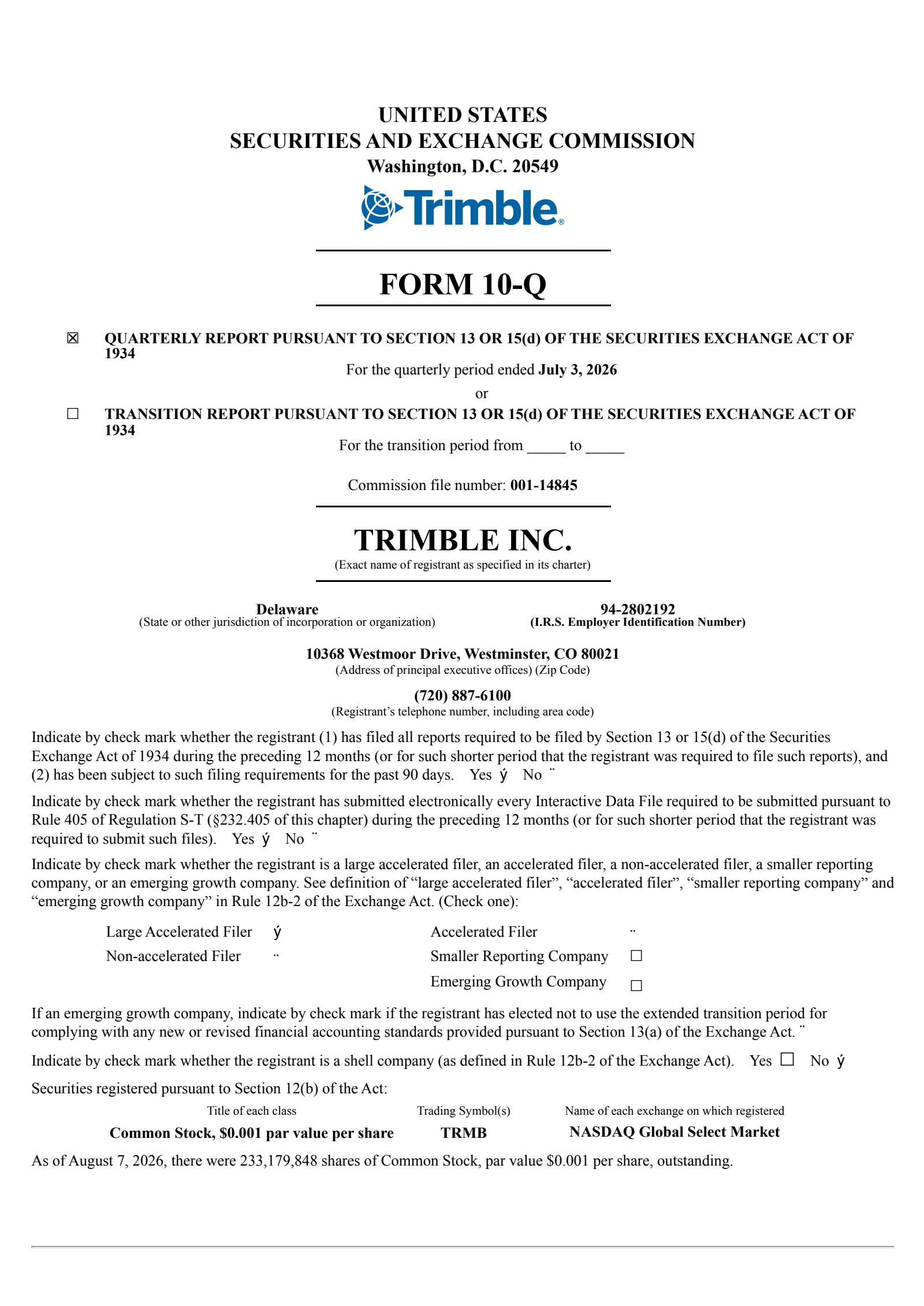 Trimble's Q2 2026 Quarterly report