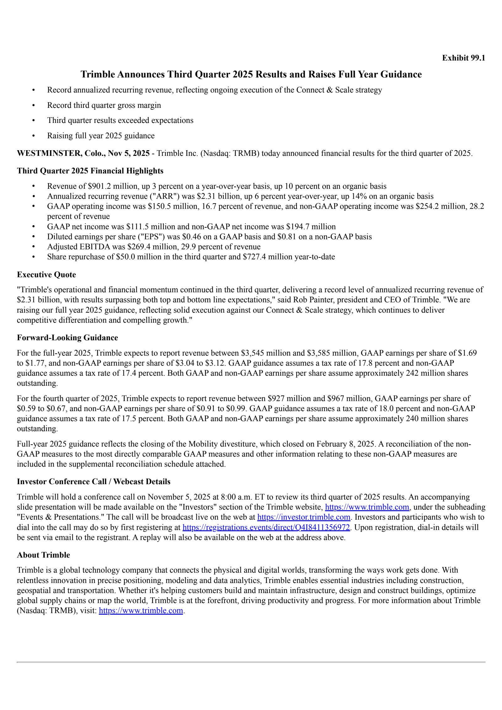 Trimble's Q3 2025 Earnings Release