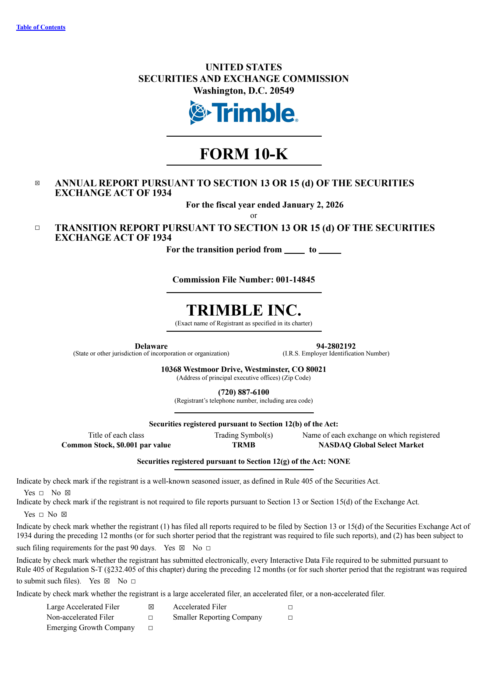 Trimble's Q4 2025 Annual report