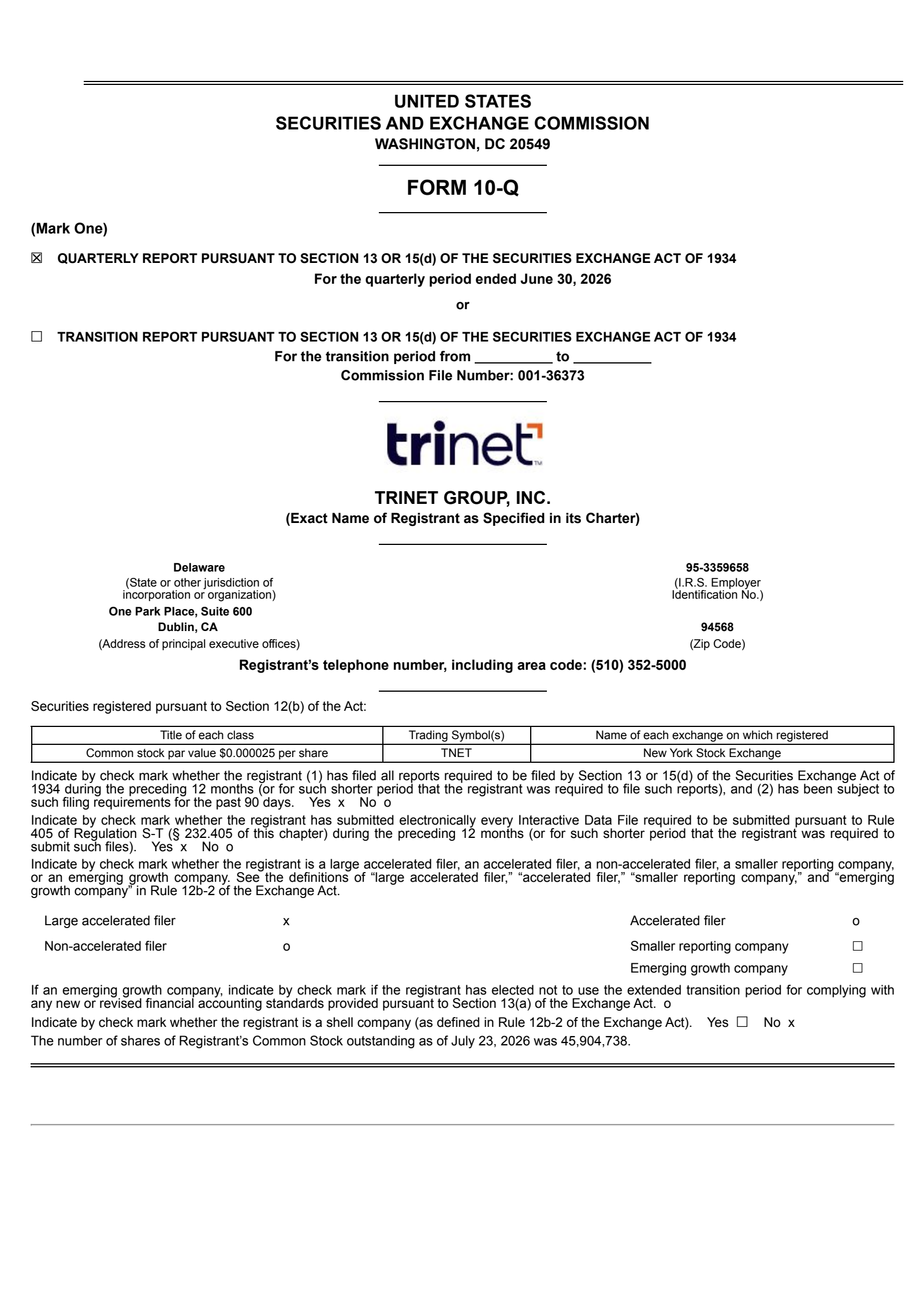 TriNet Group's Q2 2026 Quarterly report