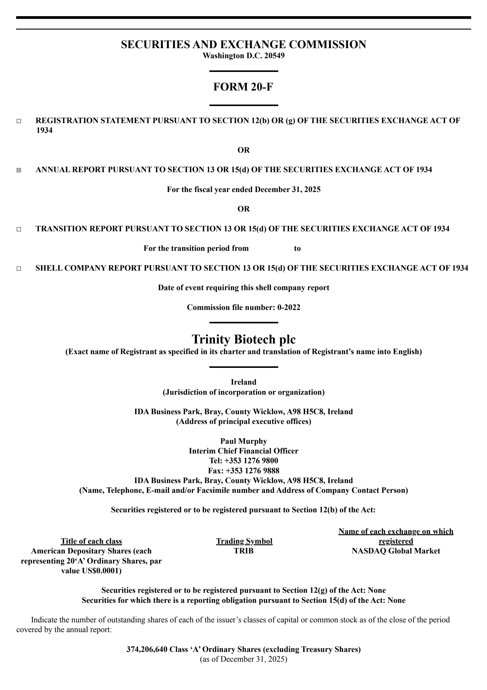 Trinity Biotech's Q4 2025 Annual report