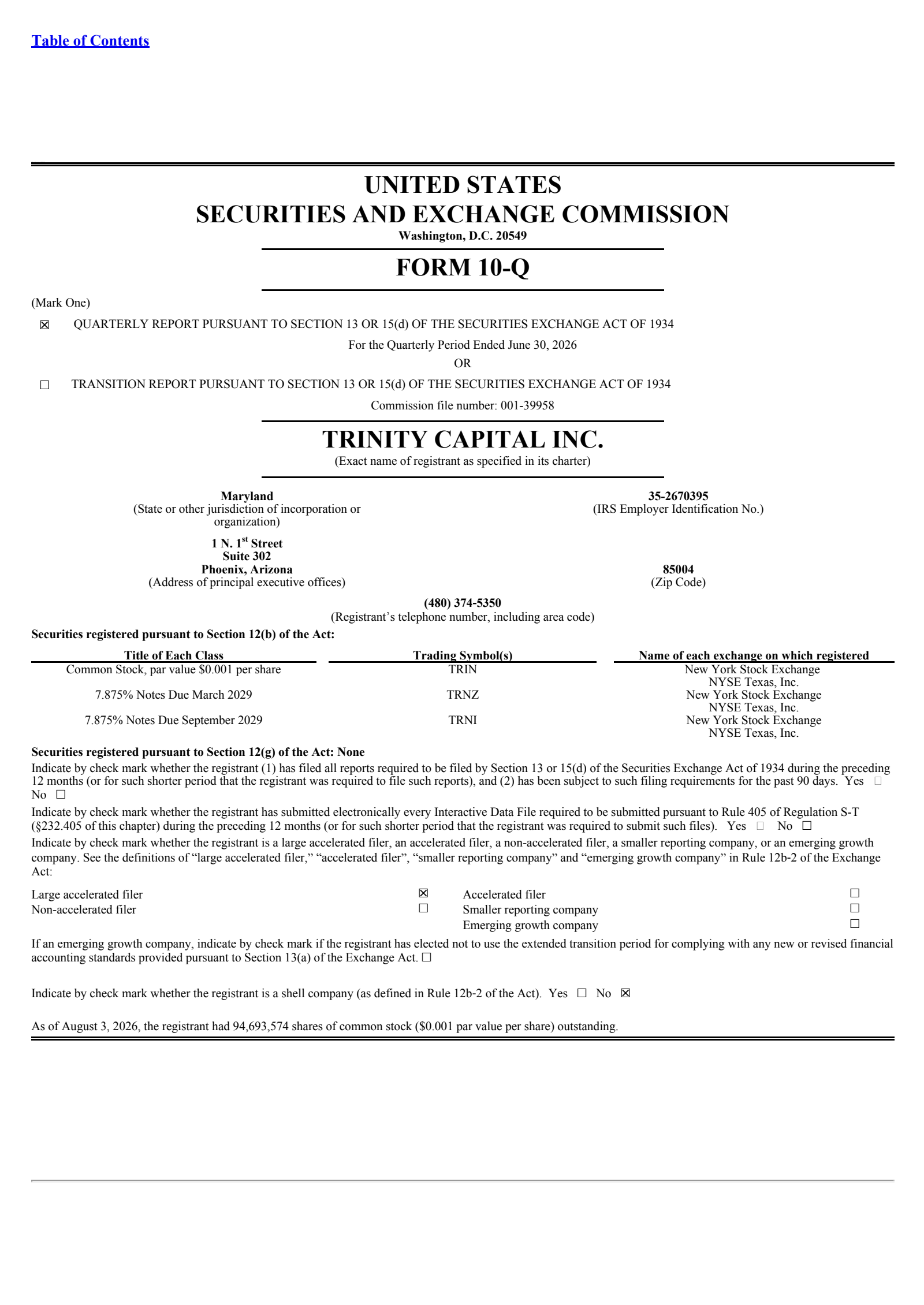 Trinity Capital's Q2 2026 Quarterly report