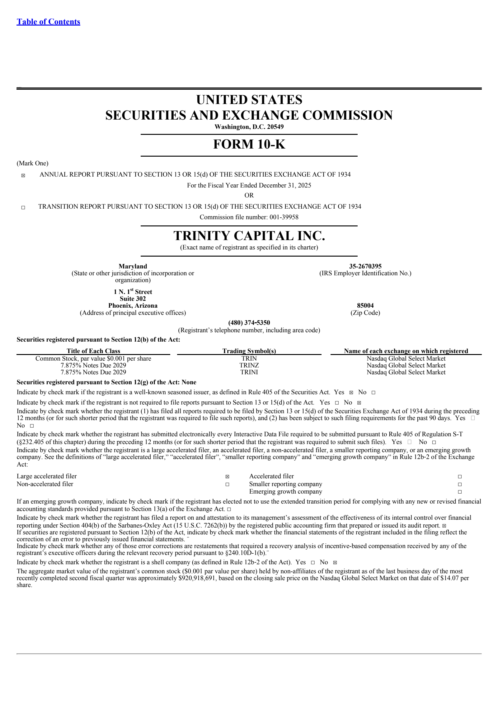 Trinity Capital's Q4 2025 Annual report