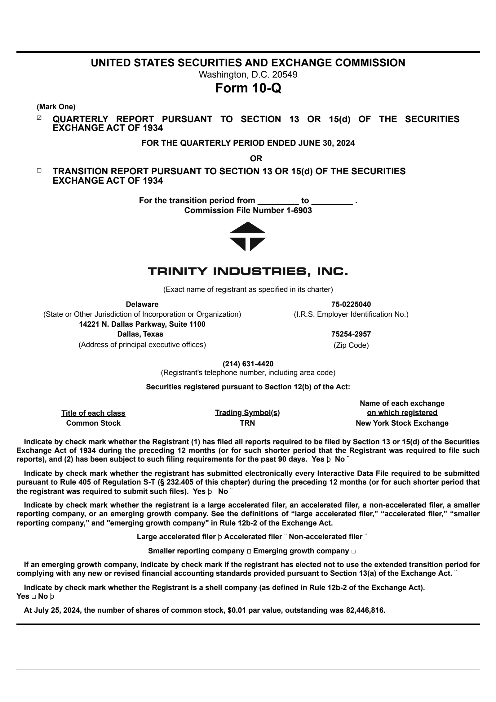 Trinity Industries' Q2 2024 Quarterly report