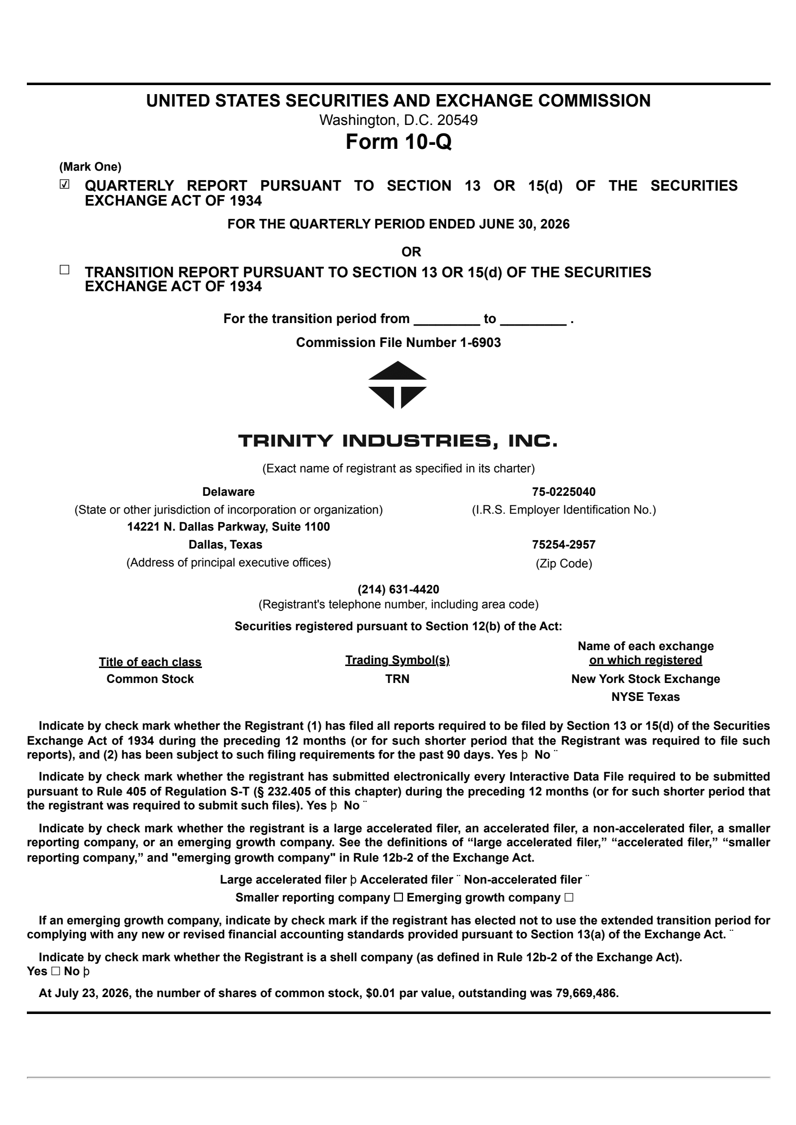 Trinity Industries' Q2 2026 Quarterly report