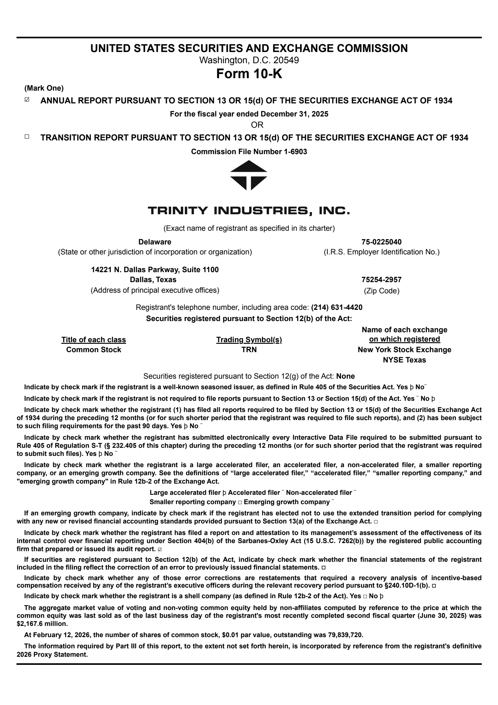 Trinity Industries' Q4 2025 Annual report