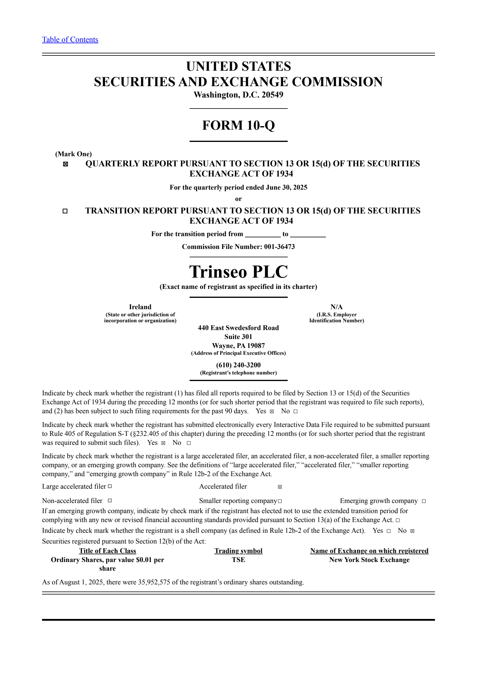 Trinseo's Q2 2025 Quarterly report