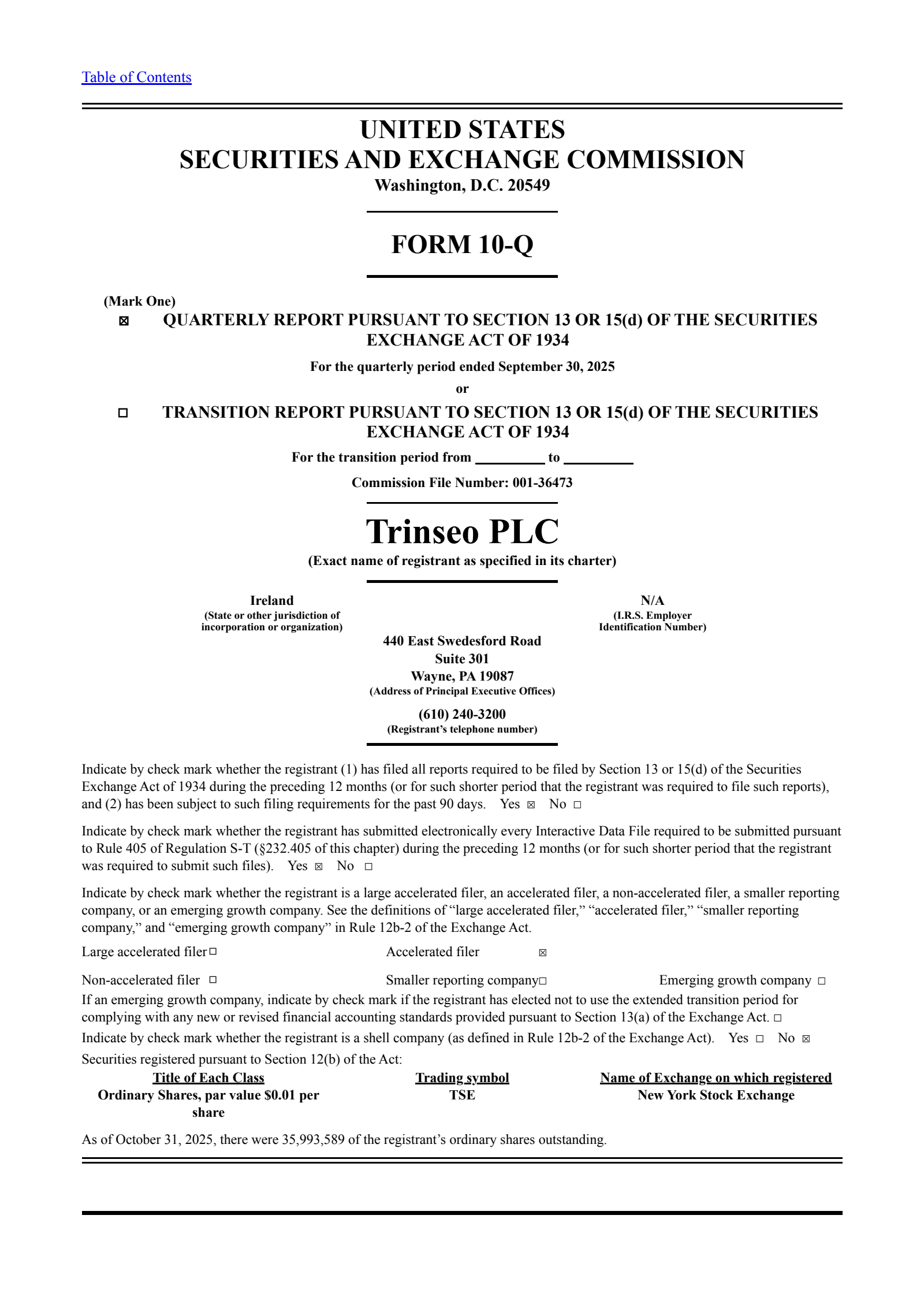 Trinseo's Q3 2025 Quarterly Report