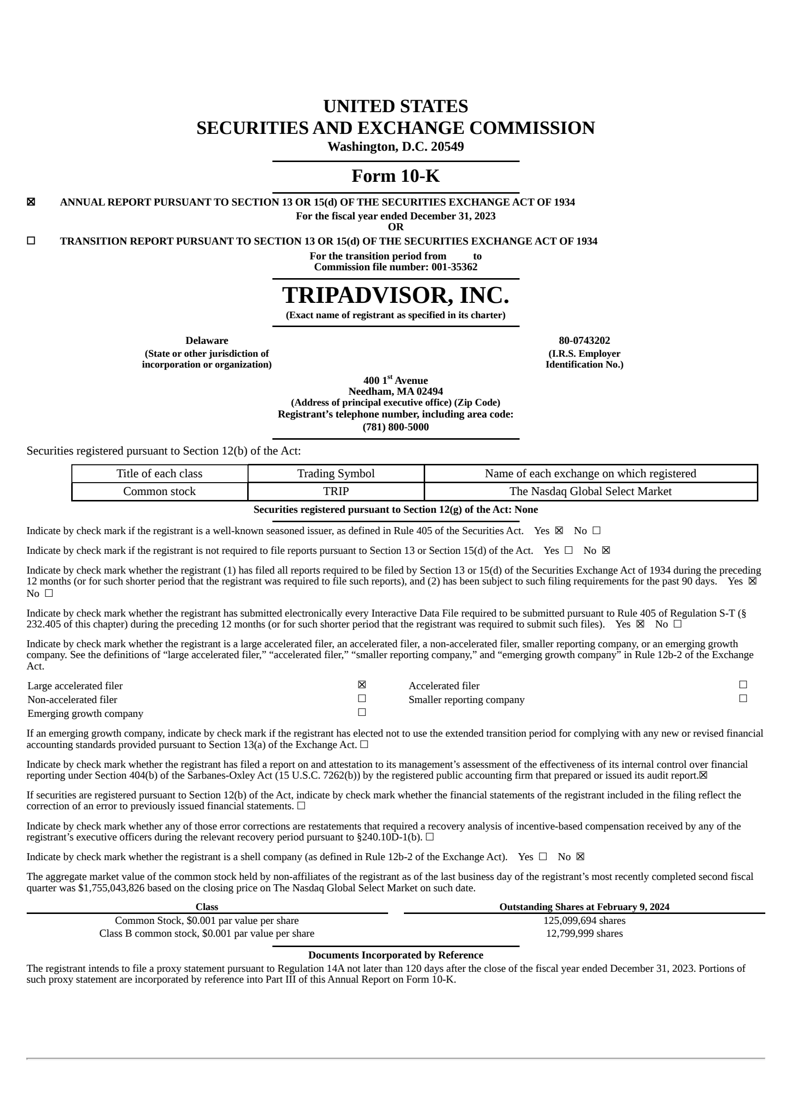 Tripadvisor's Q4 2023 Annual report