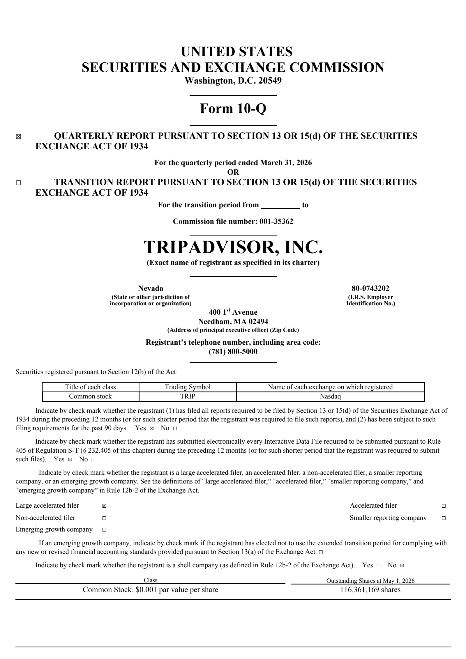 TripAdvisor's Q1 2026 Quarterly report