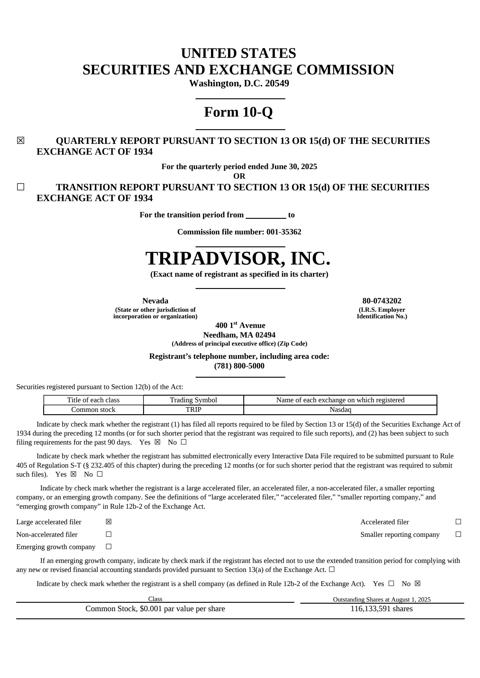 TripAdvisor's Q2 2025 Quarterly report