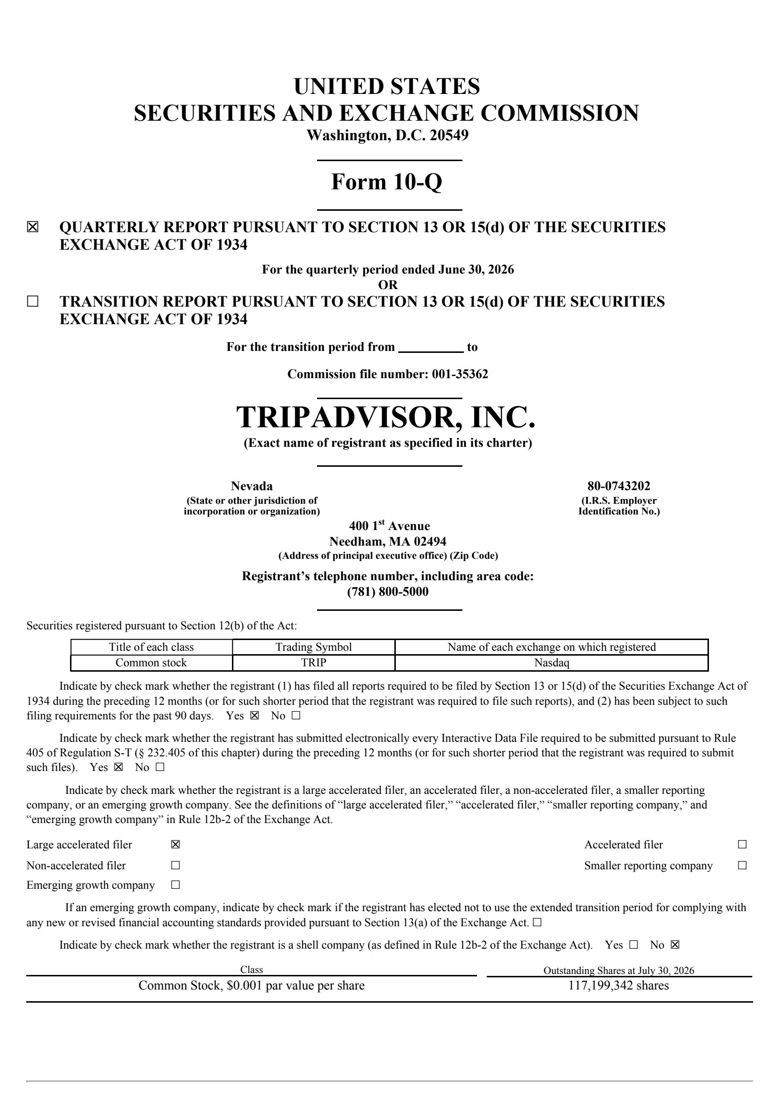 TripAdvisor's Q2 2026 Quarterly report