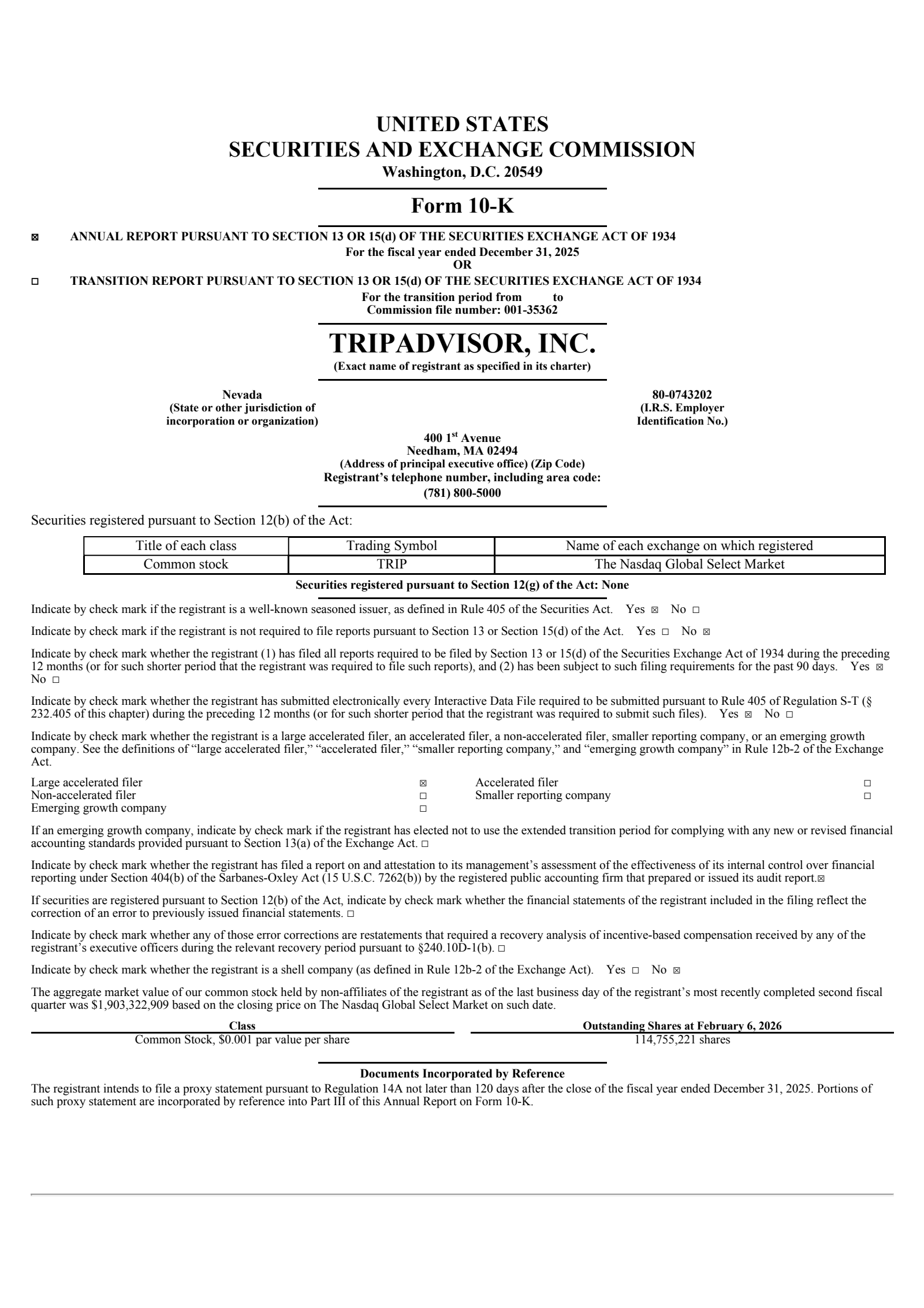 TripAdvisor's Q4 2025 Annual report